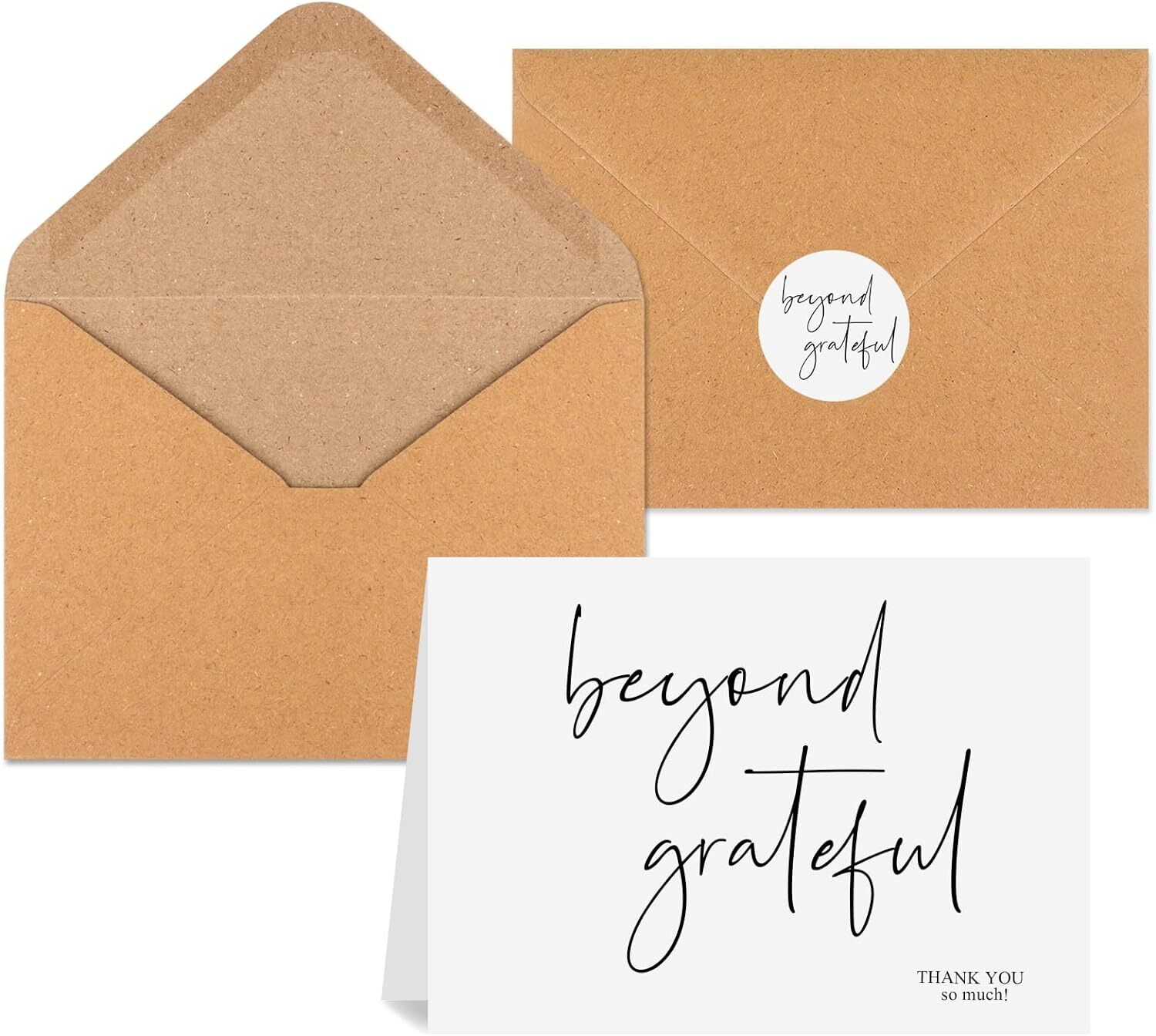 Joyberg Thank You Cards with Envelopes 34 Pcs, Beyond Grateful 3.5×5 White