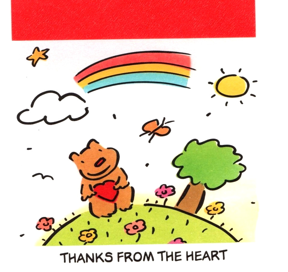 Rainbow Brown Teddy Bear Garden Thank You Heart Blank Note Cards – Set of 4