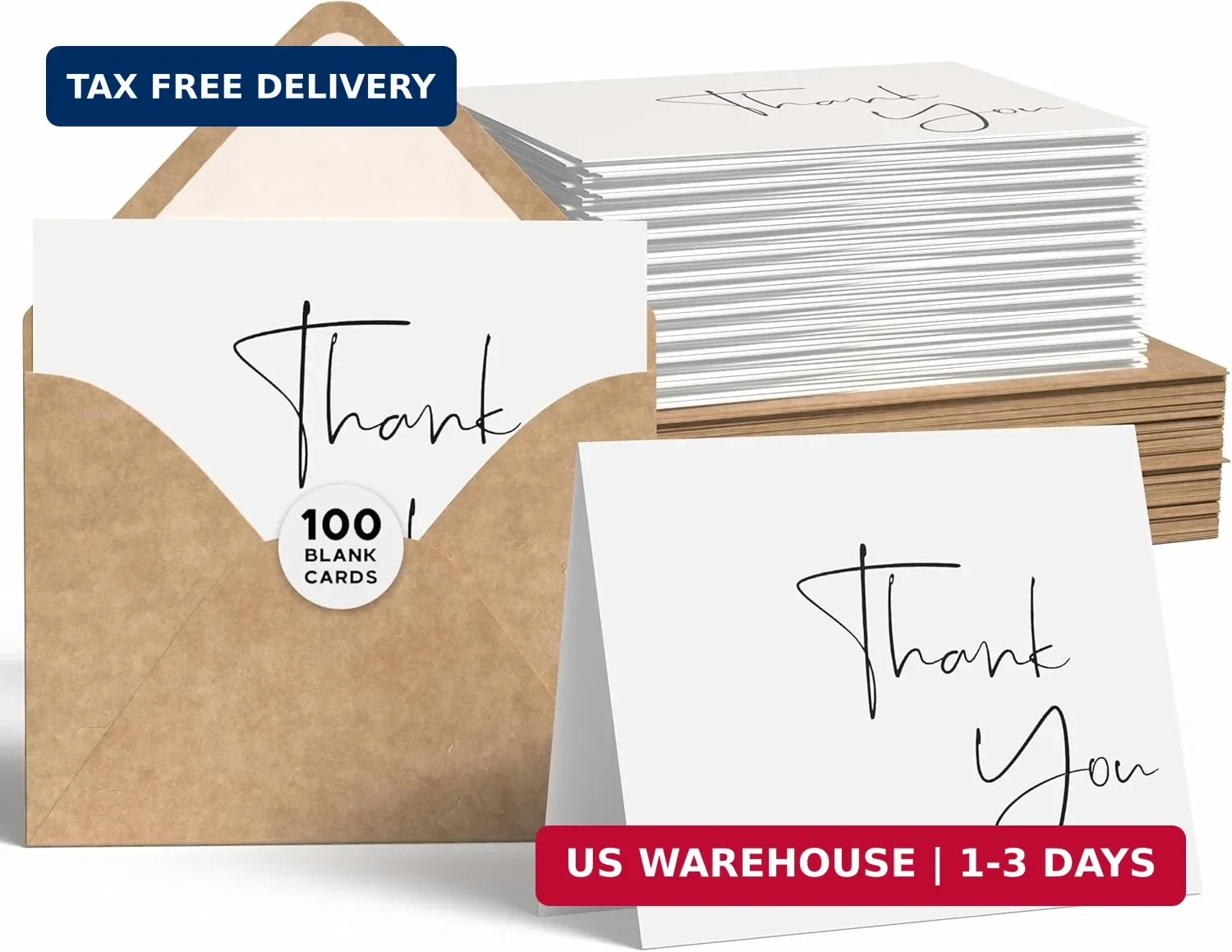 VNS Creations Thank You Cards With Envelopes Bulk Set & Stickers – 100 Pack 4×6