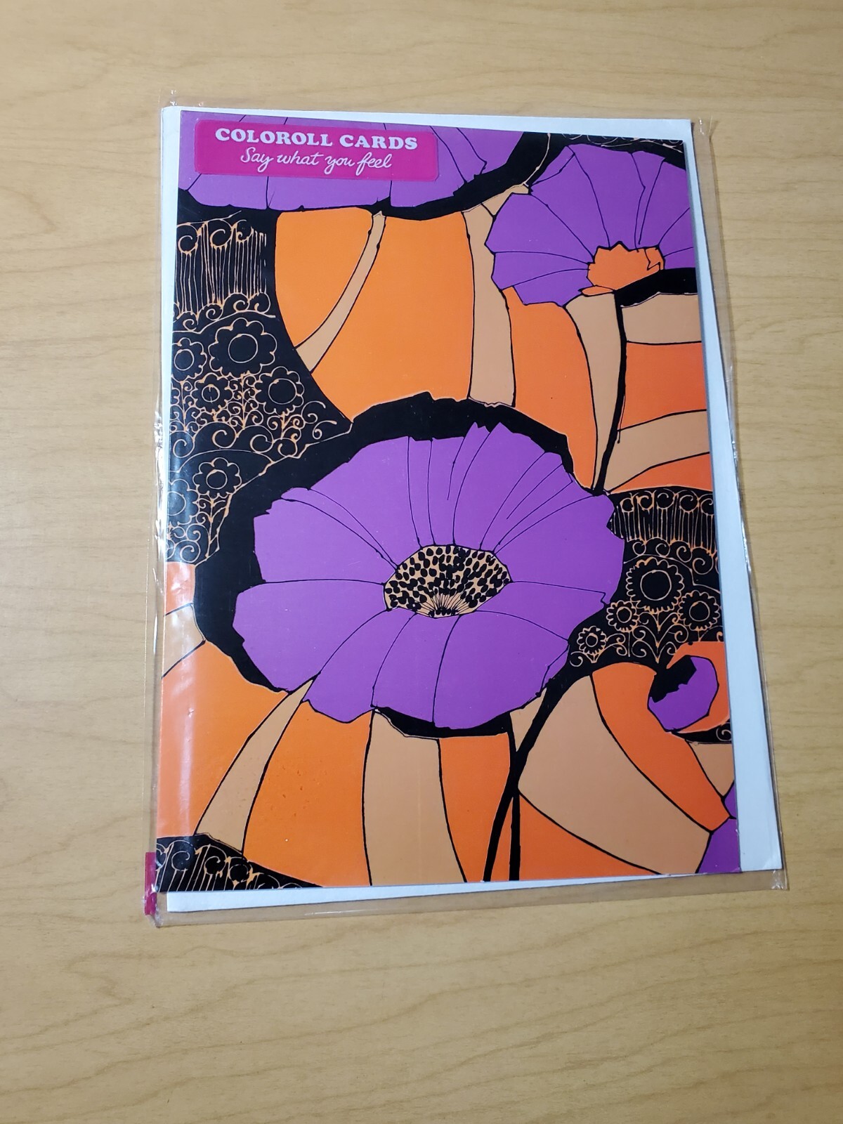 VINTAGE Coloroll Greeting Card for Birthday, Anniversary PURPLE CLEMATIS FLOWERS