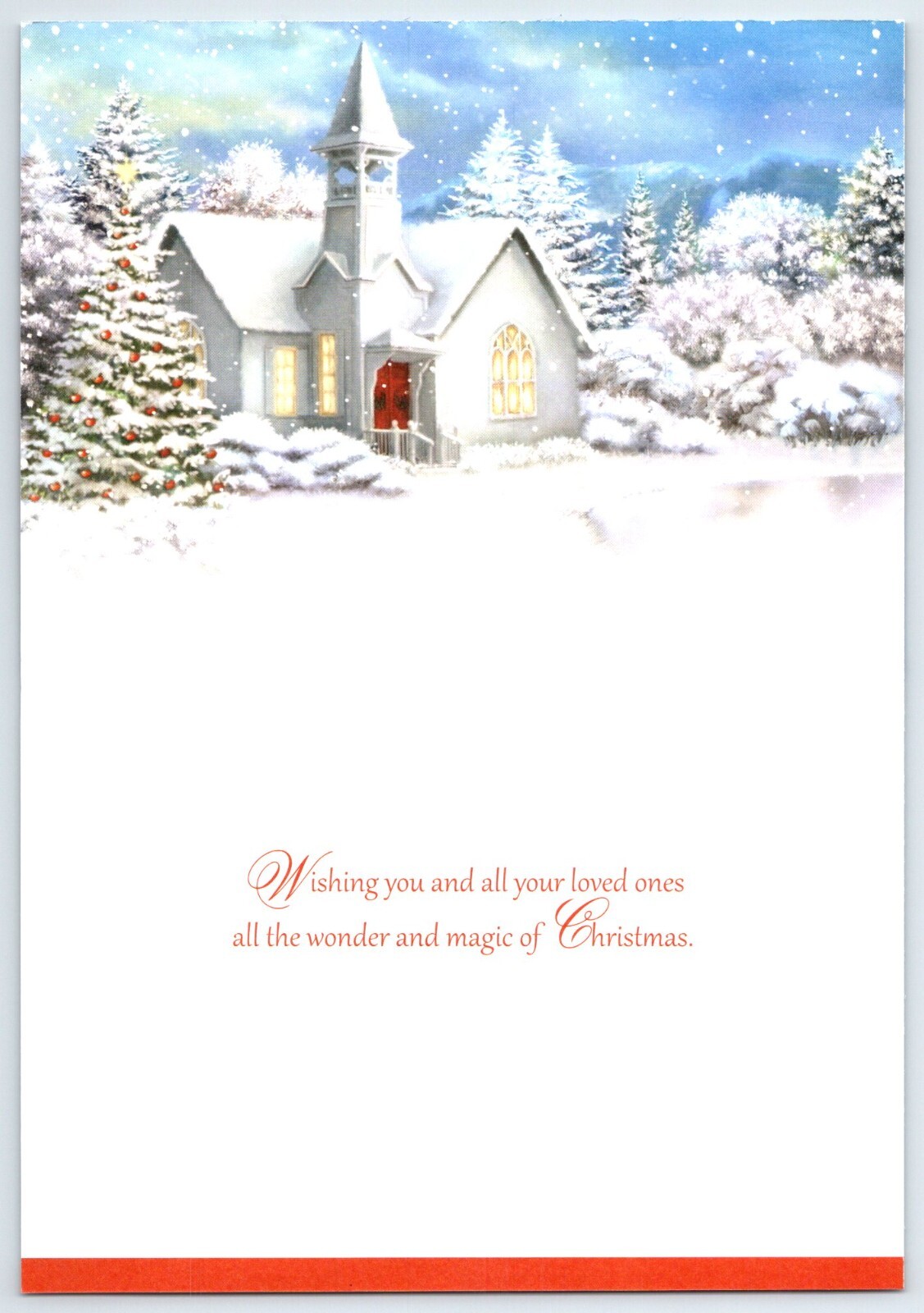 LIGHTED UP CHURCH SNOWY NIGHT Christmas Greeting Card New MG36