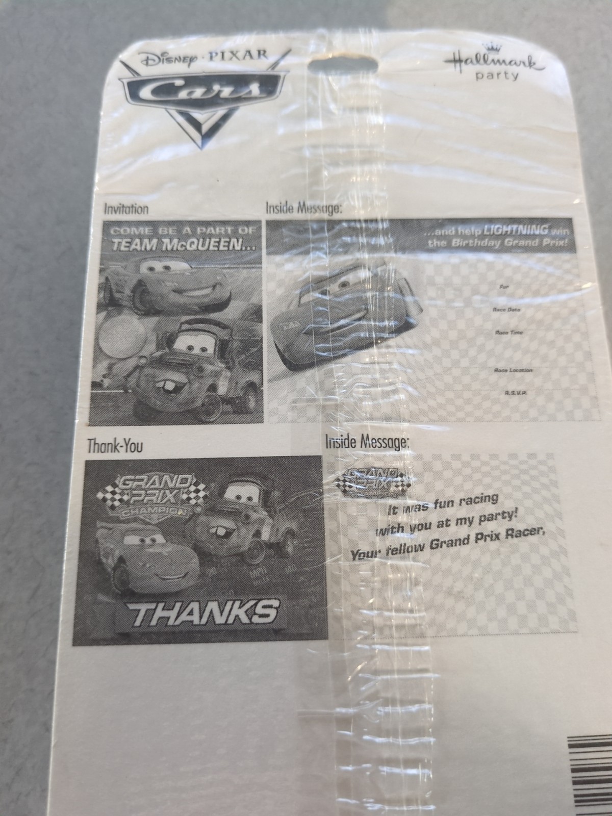 DISNEY Pixar CARS Hallmark Party BIRTHDAY 8 Invitations + 8 Thank Yous Team McQU