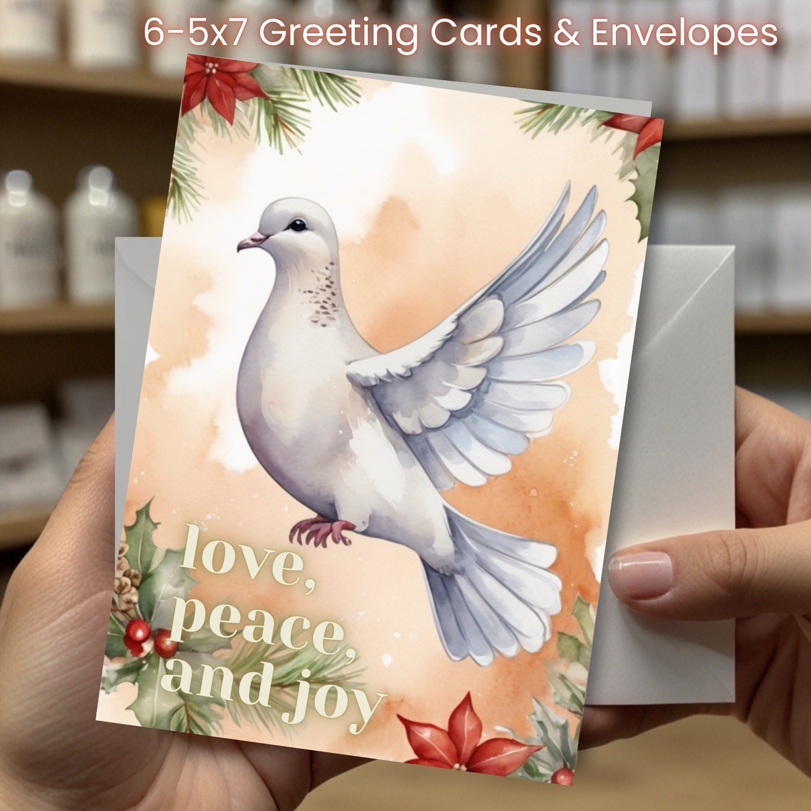 Christmas Greeting Cards w/ Envelope – Set of 6 -5×7 Cards & Envelopes L#047