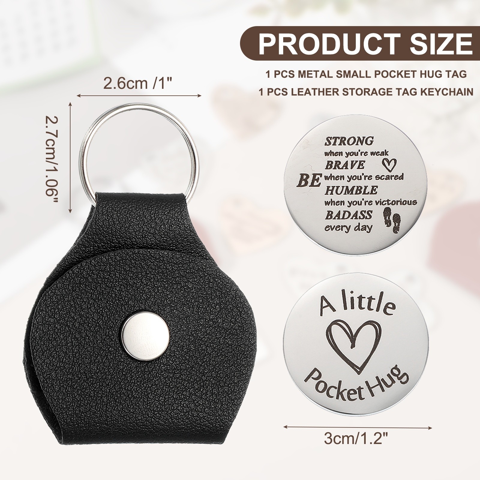 Pocket Hug Token with Leather Keychain, Be Strong When You’re Weak