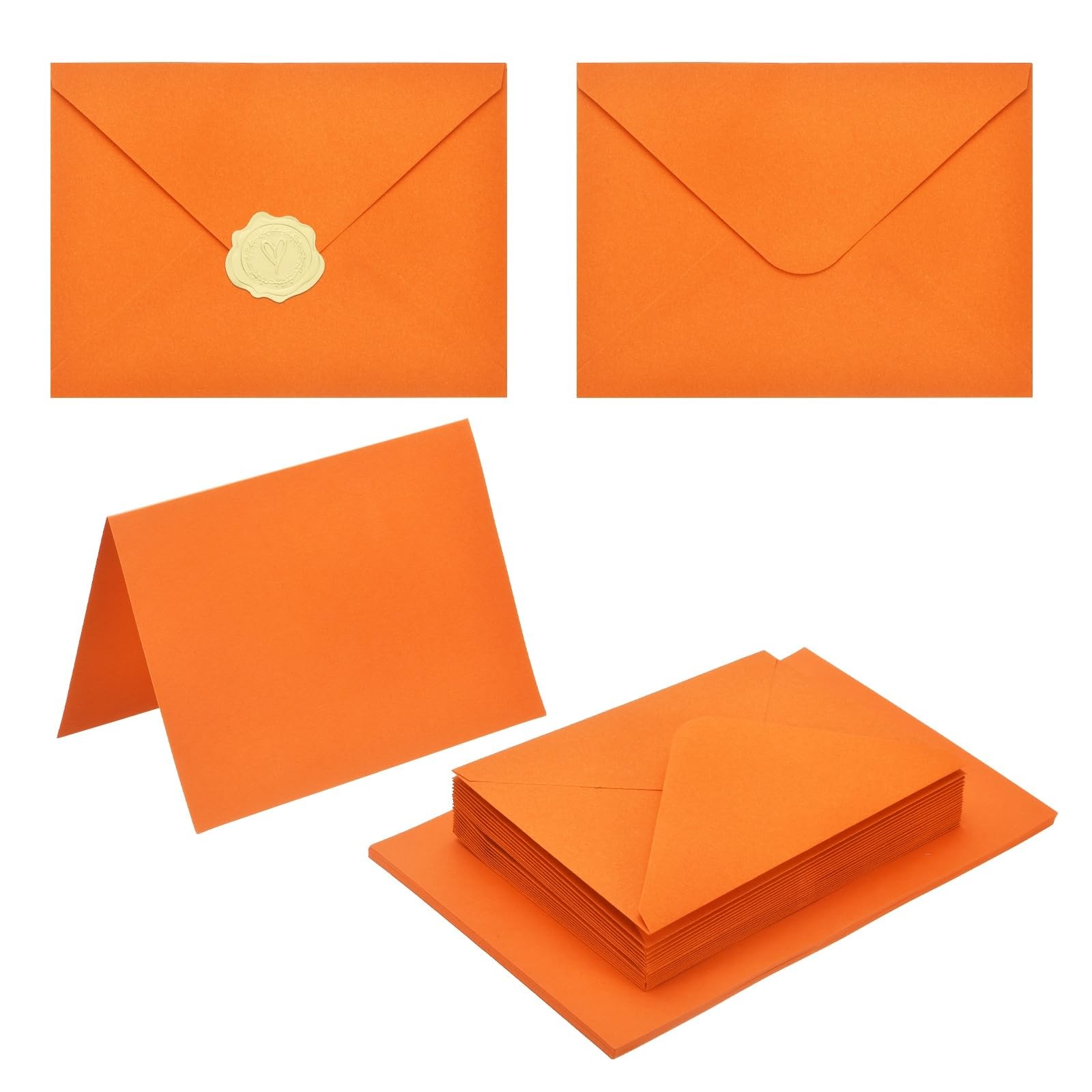 50Pack Orange 4×6 Blank Cards and Envelopes, V Flap A6 Envelopes with Cardsto…