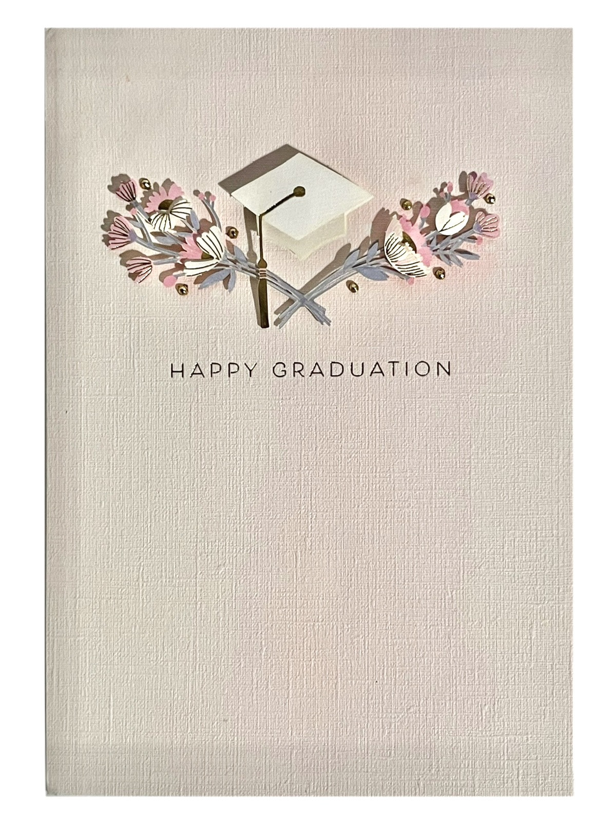 Graduation Card 3D Cutout Pink Floral Gold Foil, Beaded Hallmark Card NEW