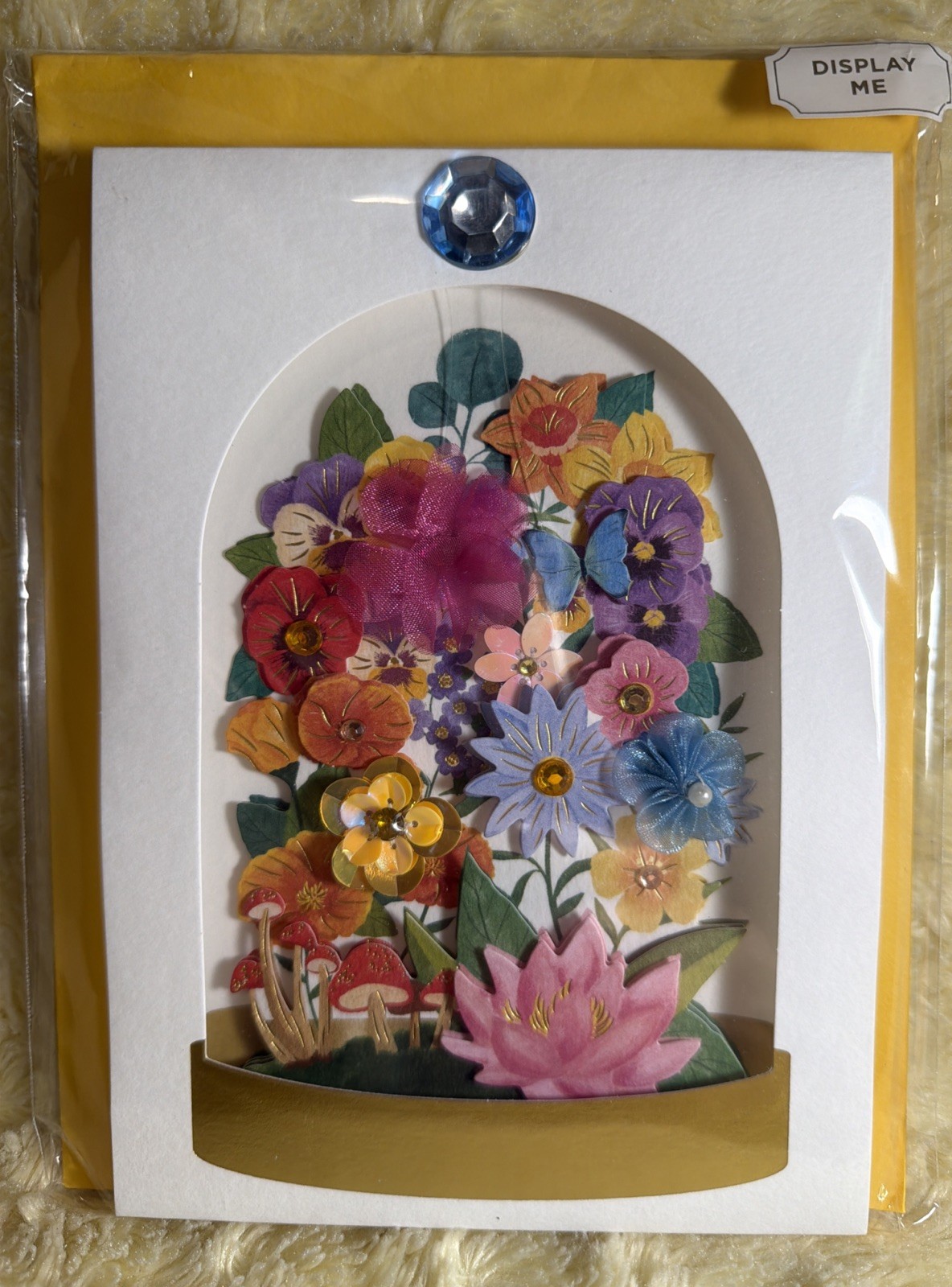 Papyrus BLANK Card All Occasion Expandable Display Cloche Flowers Butterfly