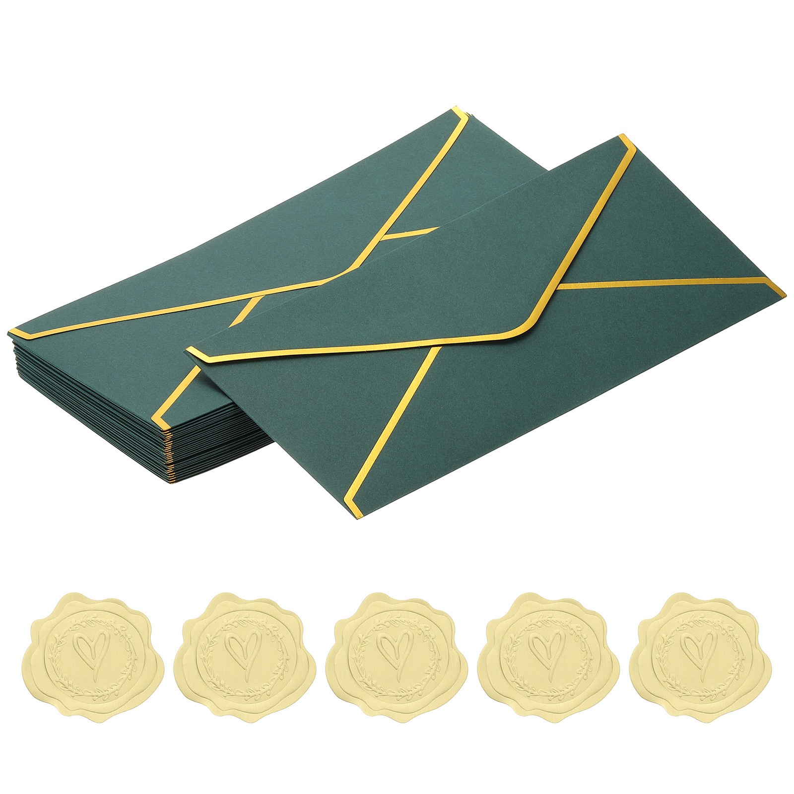 4 1/8 x 9 1/2 Inch Envelopes with Gold Border, 24 Pack V Flap, Dark Green