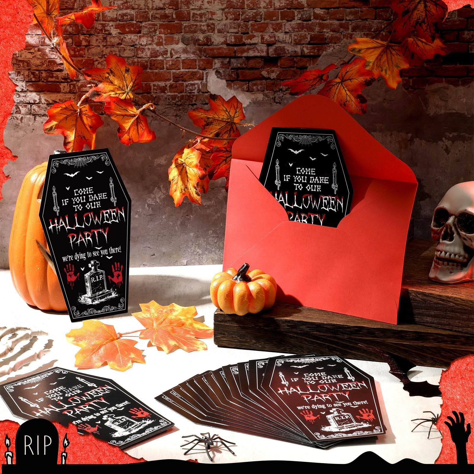 60 PCS Halloween Party Invitations Envelopes, Ticket Scary Coffin Style Cards