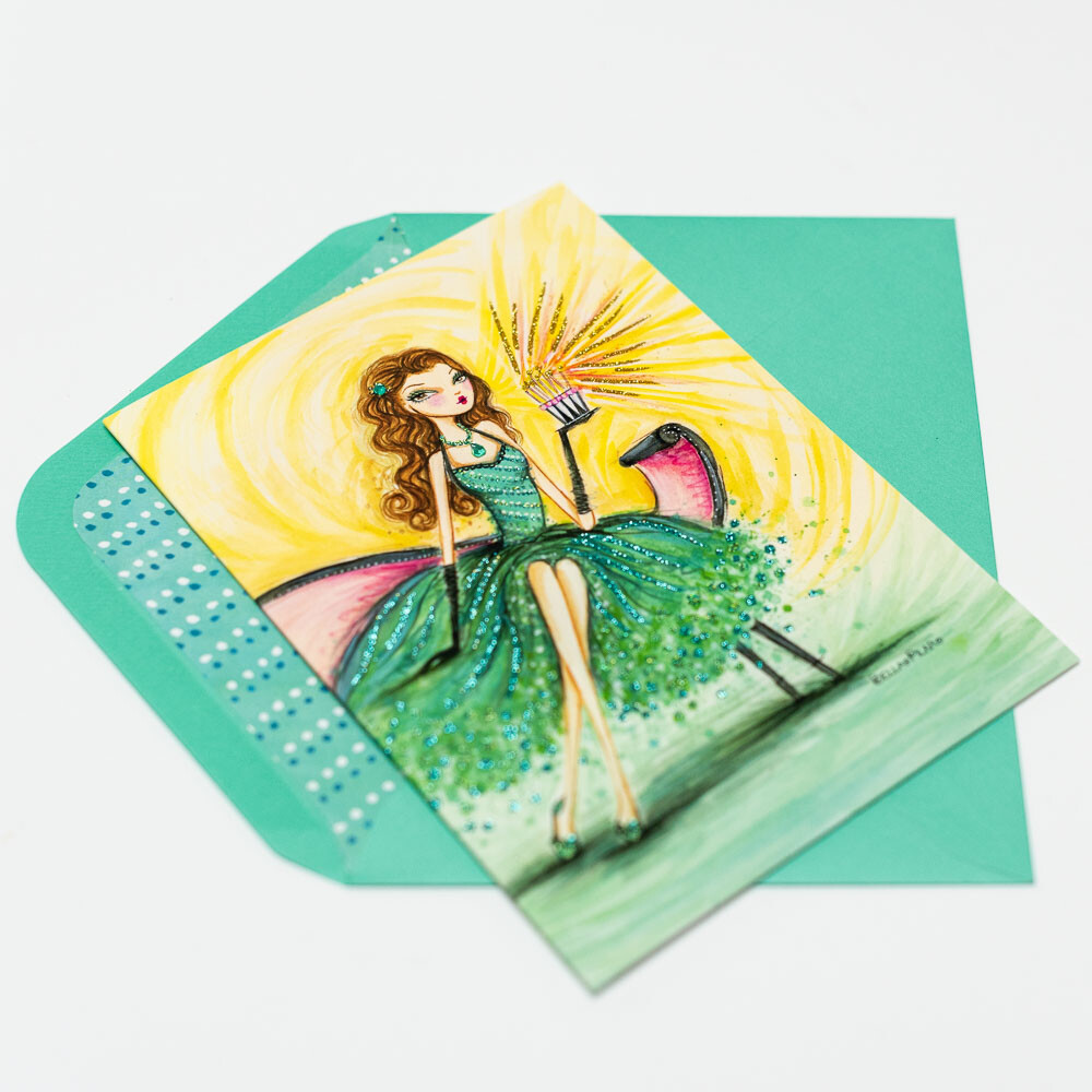 Papyrus Handcrafted GIRL IN A FANCY PEACOCK COCKTAIL DRESS Happy Birthday Card