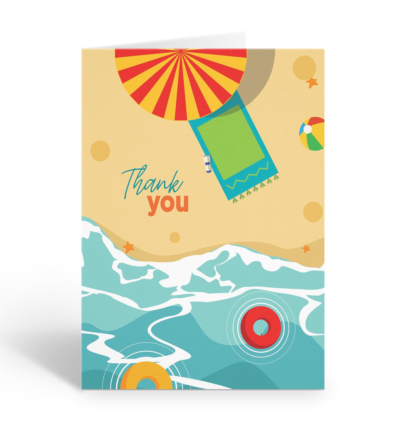 Beach Day Thank You Blank Note Cards, 10 cards w/Envelopes – Size 4.25″ x 5.5″