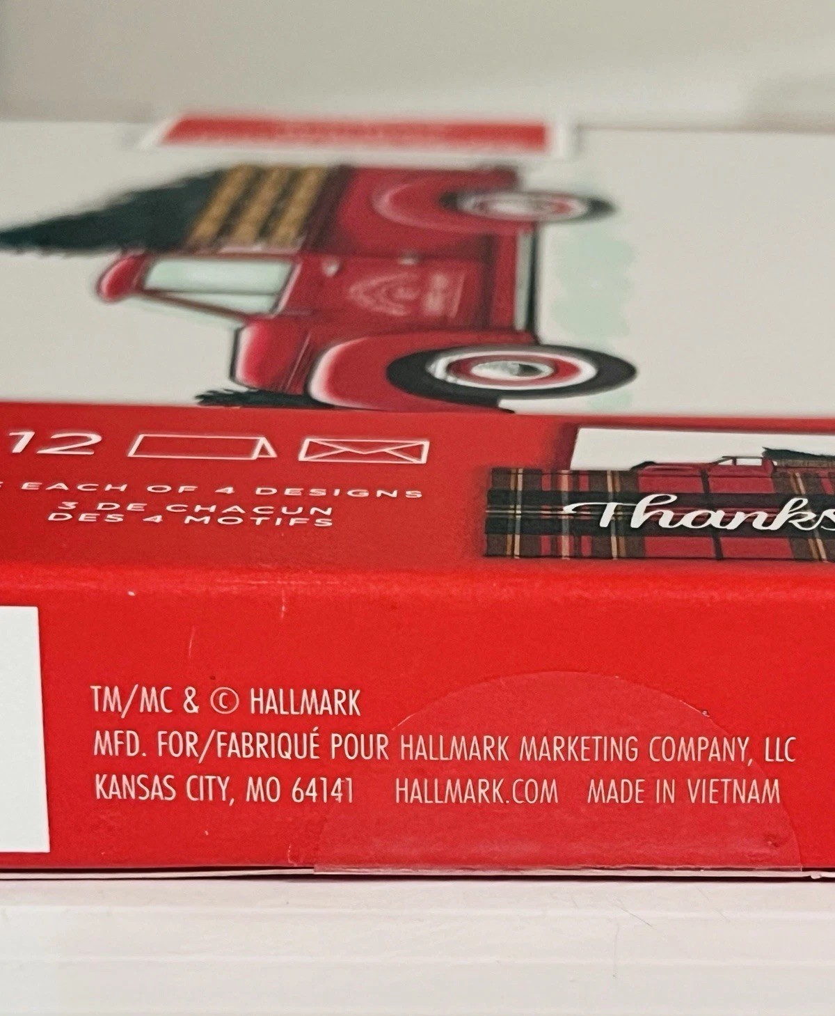 Hallmark 12 Pack Christmas Cards Blank – 4 Designs Red Truck/Thanks/Pattern NEW