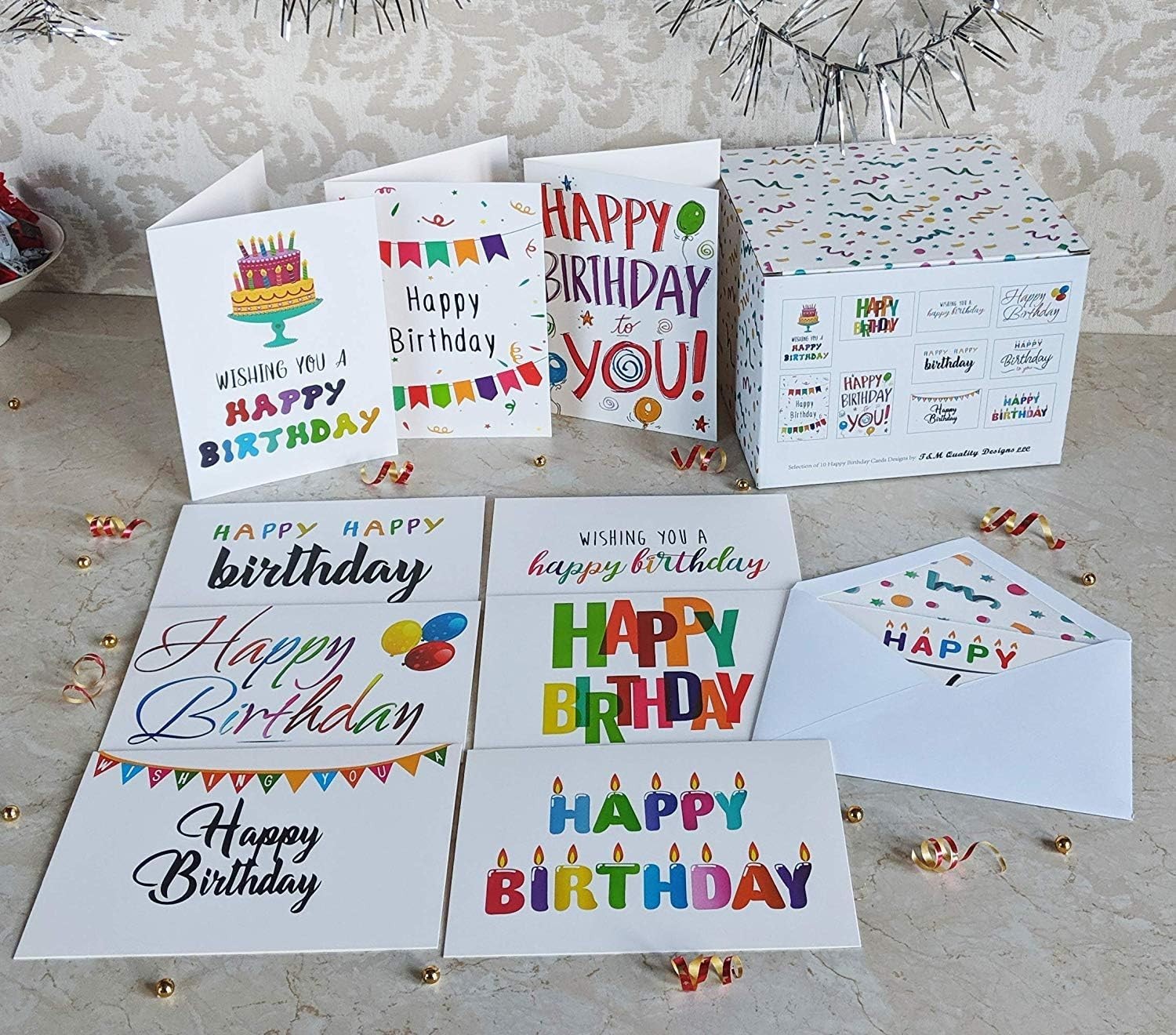 Bulk Happy Birthday Greeting Cards Set – 10 Designs