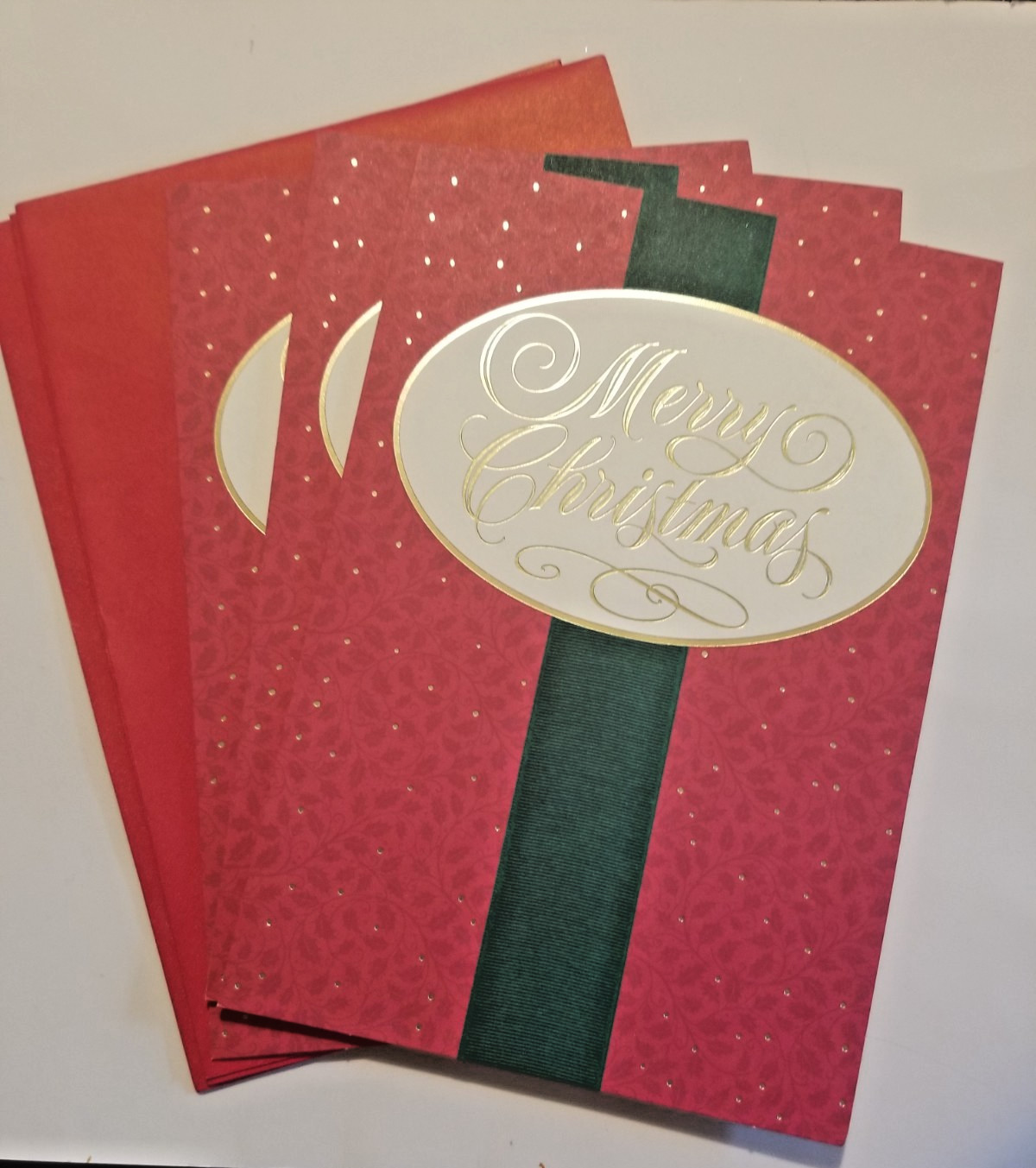 Merry Christmas Greeting Cards Hallmark Expressions Large Red & Green 3 Cards