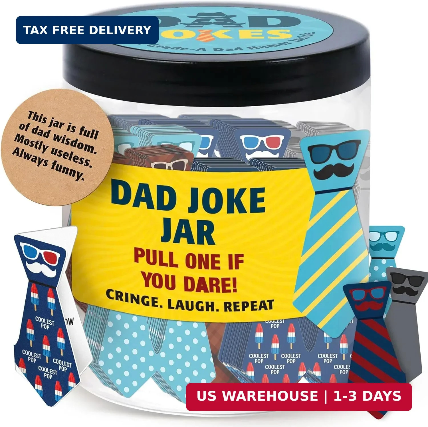 DEARMINE 60 Dad Jokes Cards Jar, Fathers Day Dads Gift for Dad Husband from Daug