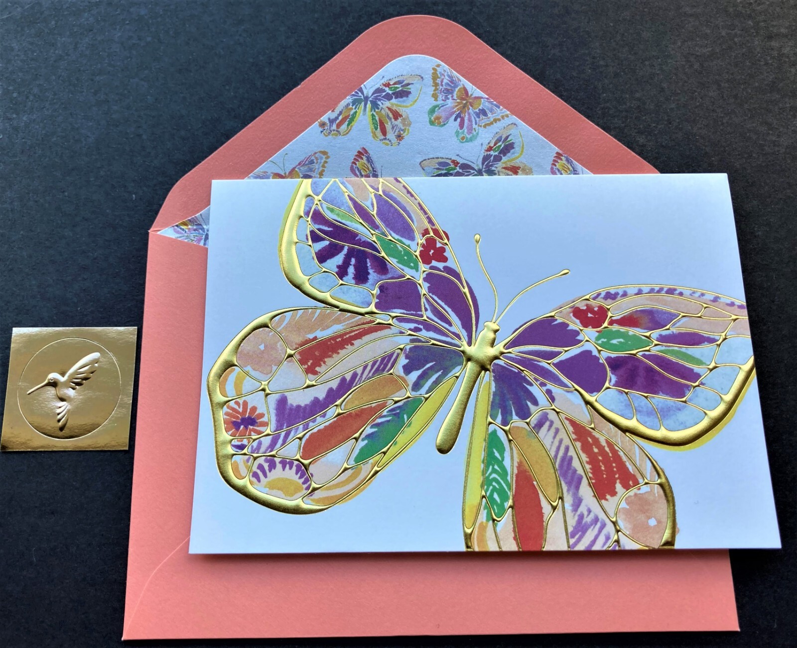 *ONE* Papyrus Butterfly Note Card Blank Gold Foil Gold Seal Gorgeous Spring Card