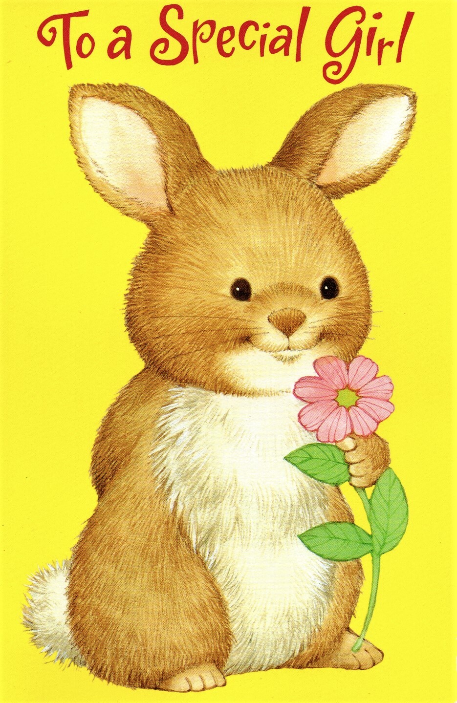 HAPPY BIRTHDAY Card, FOR GIRL, by American Greetings, Bunny, Flower + Envelope