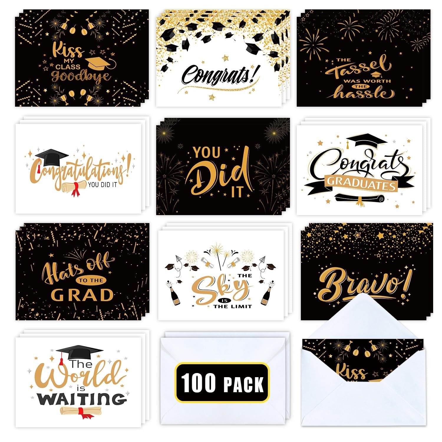 100 Pack Bulk Graduation Cards 2025 with Envelopes for College/High School/Middl