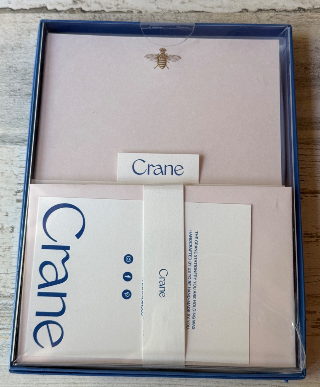 Crane Blank Engraved Queen Bee Note Cards with Gold Lined Envelopes in Box