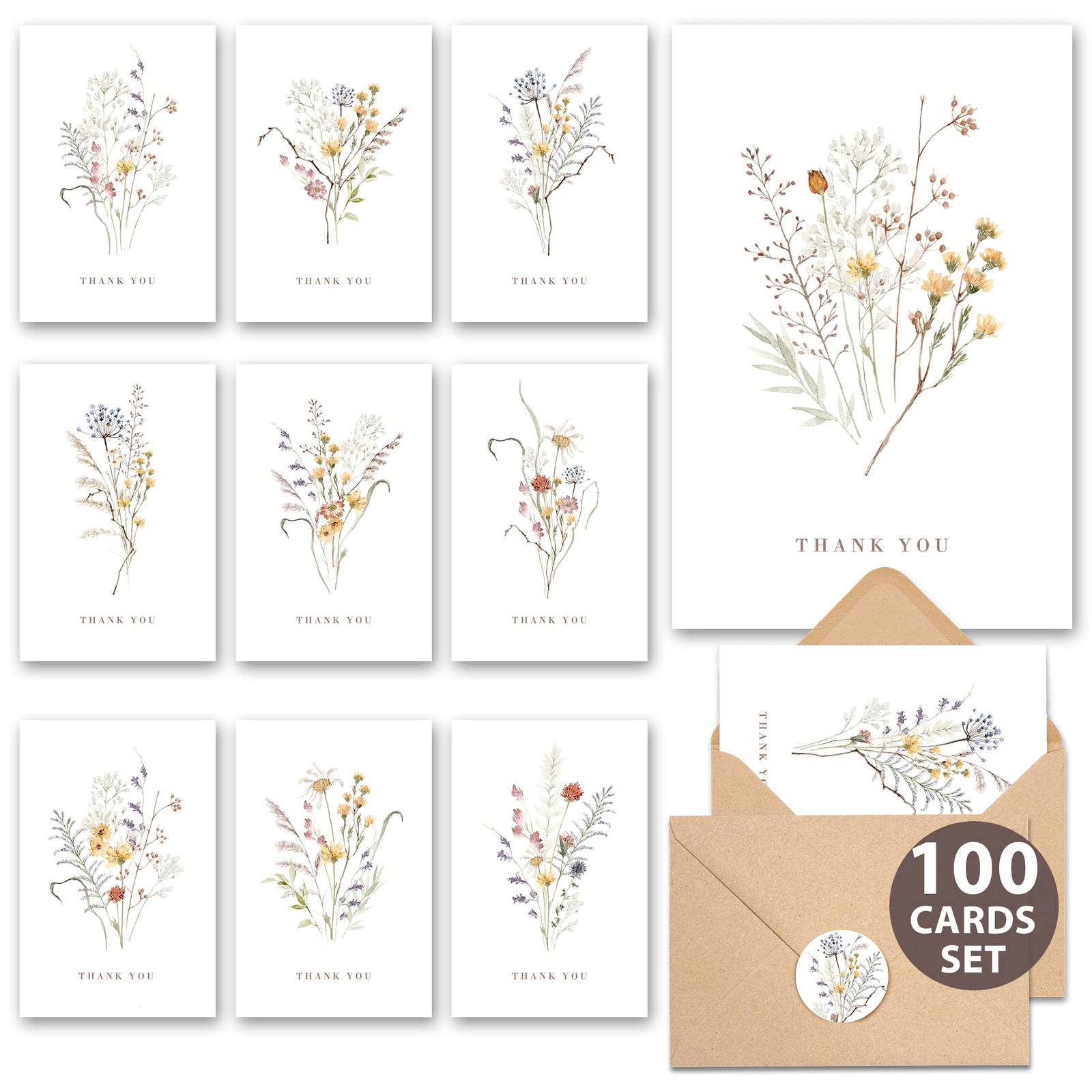 Wildflower Thank You Cards Envelopes Stickers Floral Wedding Bridal Shower