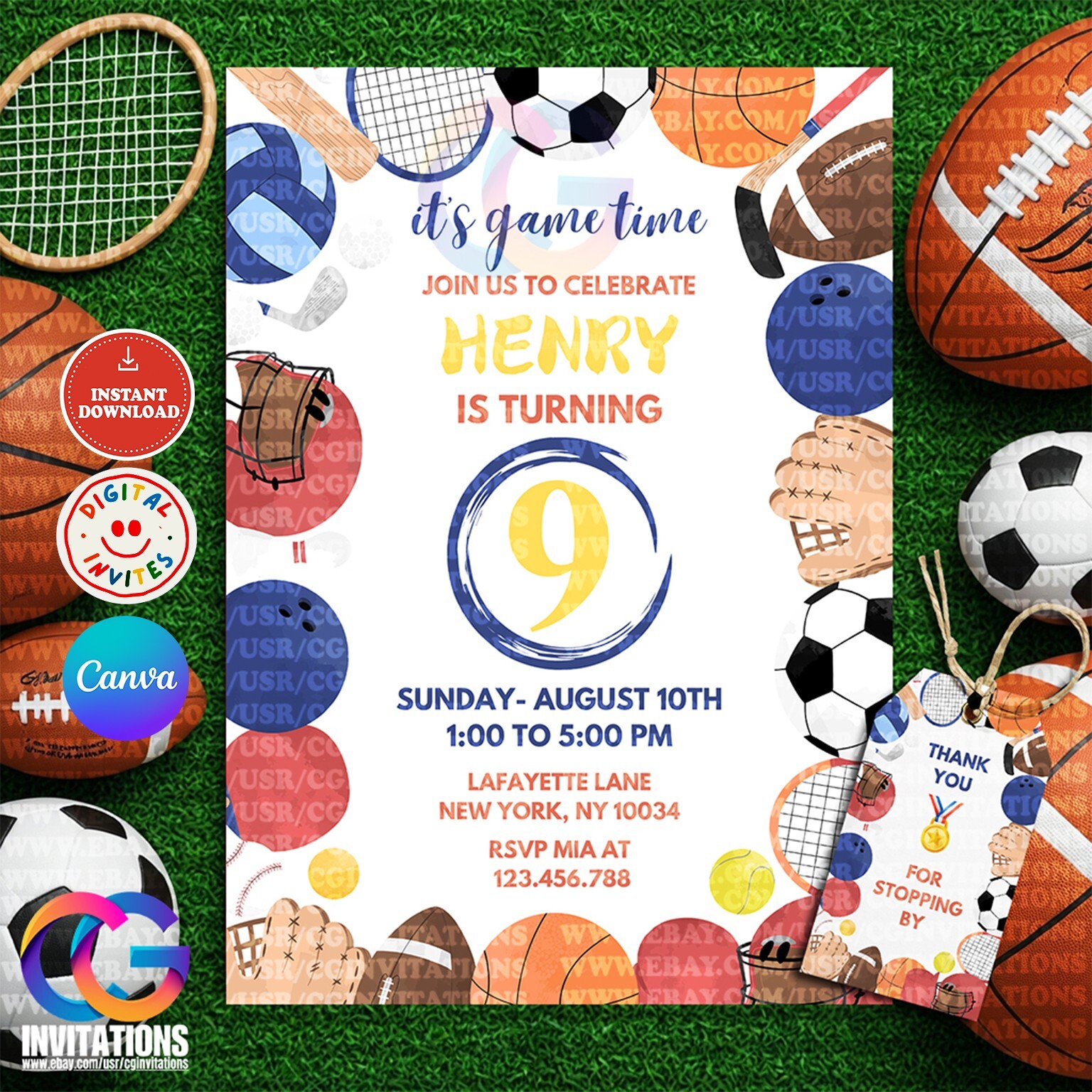 Editable All Star Sports Birthday Invitation, Party Invitation, Digital Template