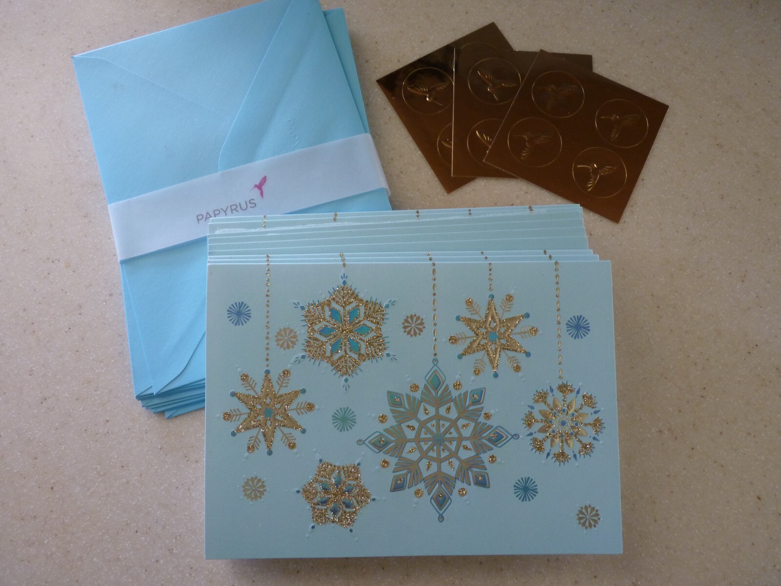 Papyrus Christmas Holiday Greeting Cards (9) ct Embellished Snowflakes Glitter