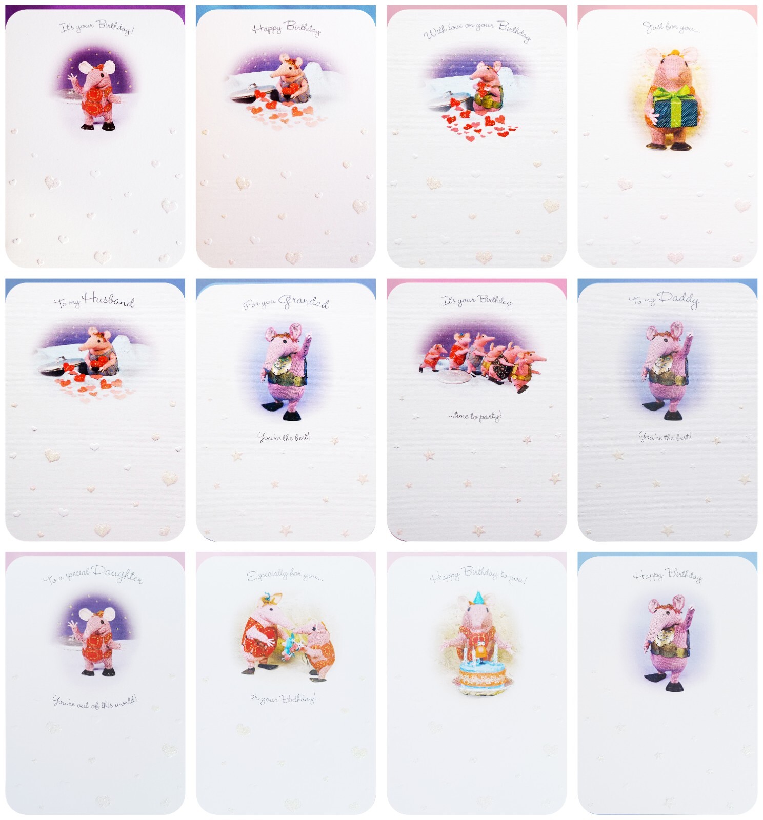 THE CLANGERS Birthday Pack Of 12 Rectangle Cards Congratulations 17cm x 12 cm