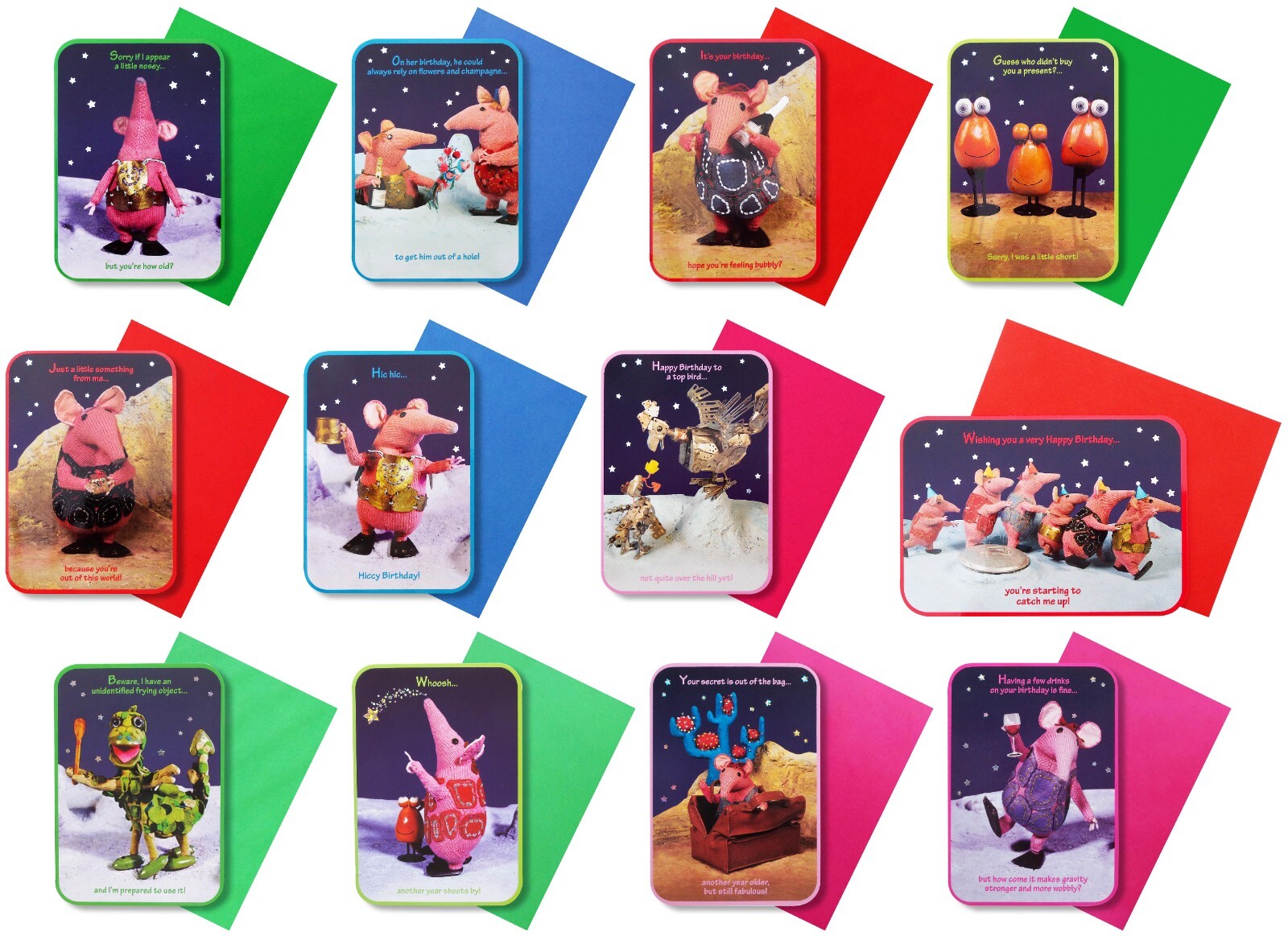 THE CLANGERS Birthday Pack Of 12 Rectangle Cards Congratulations 17cm x 12 cm