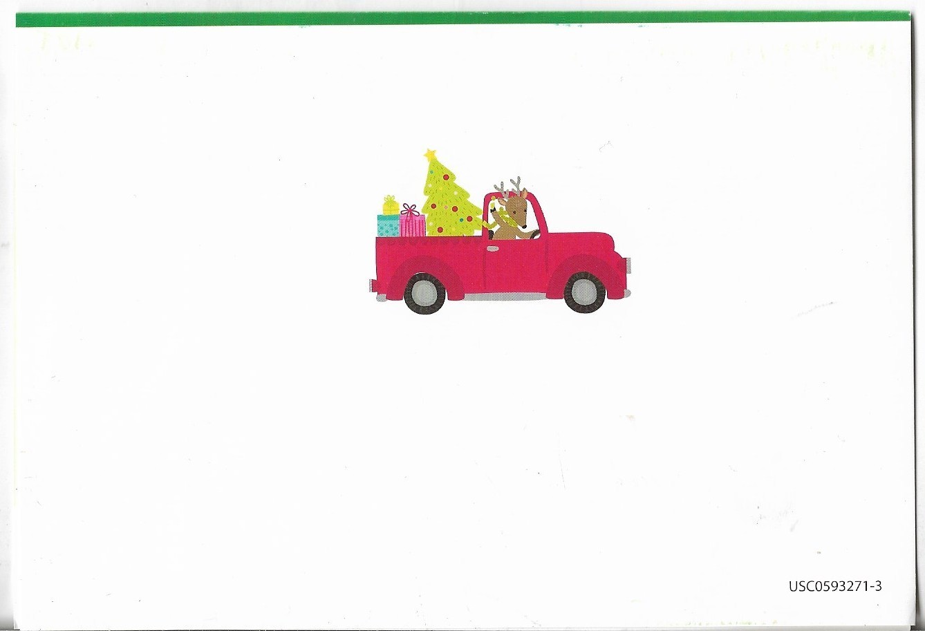 NEW CHRISTMAS GREETING CARD 4.5×6.5 Reindeer Driving Red Truck w/Tree & Gifts
