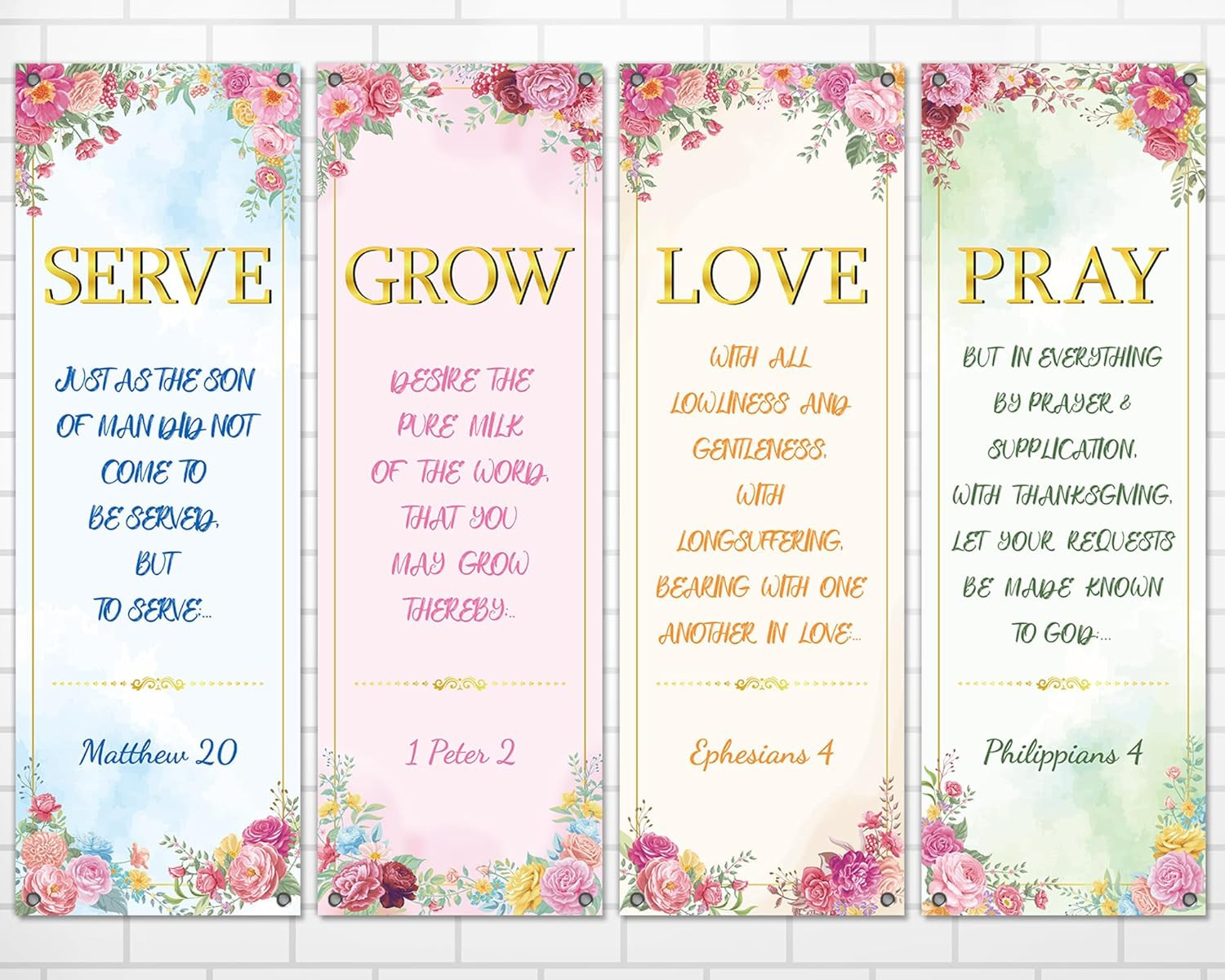 4Pcs Pink Floral Church Banners for Sanctuary Wall Welcome Religious Banners Han