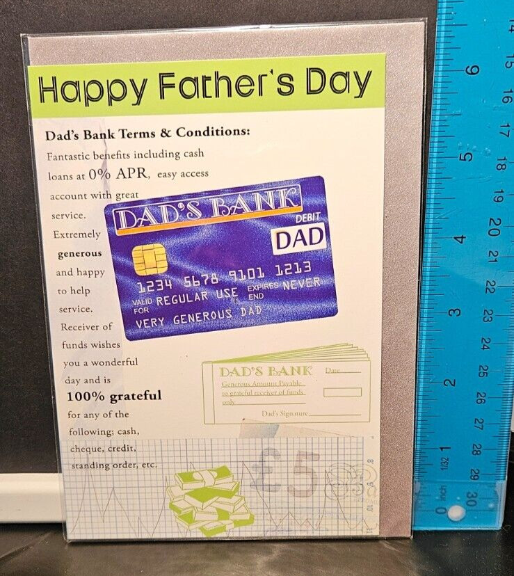 Neon HAPPY FATHER’S DAY Dad’s Bank Greeting Card w/Envelope 4.5″ x 6.5″