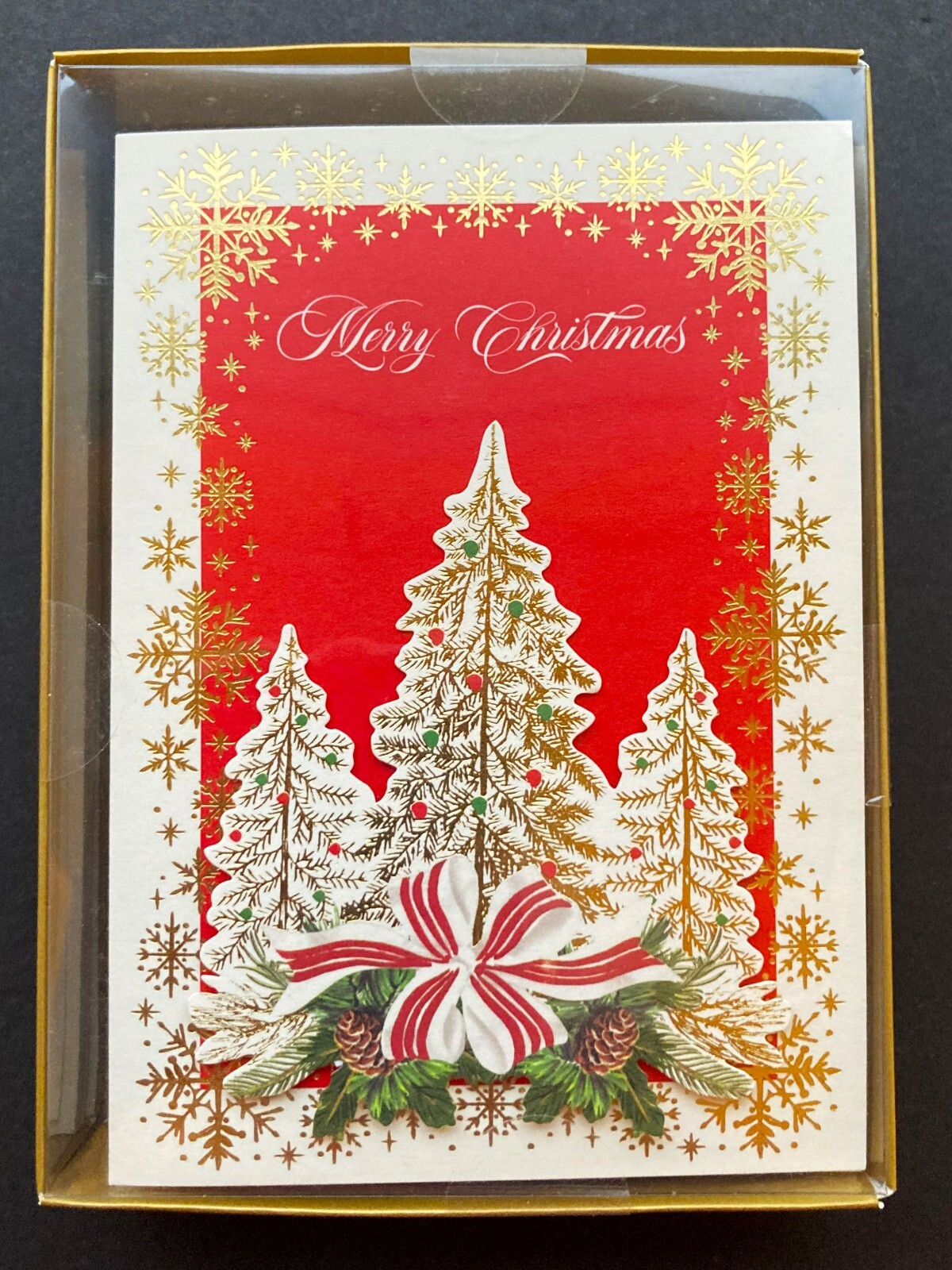 BOX OF 10 Anna Griffin Handmade Christmas Tree Cards 3D Embellished Gold Foil