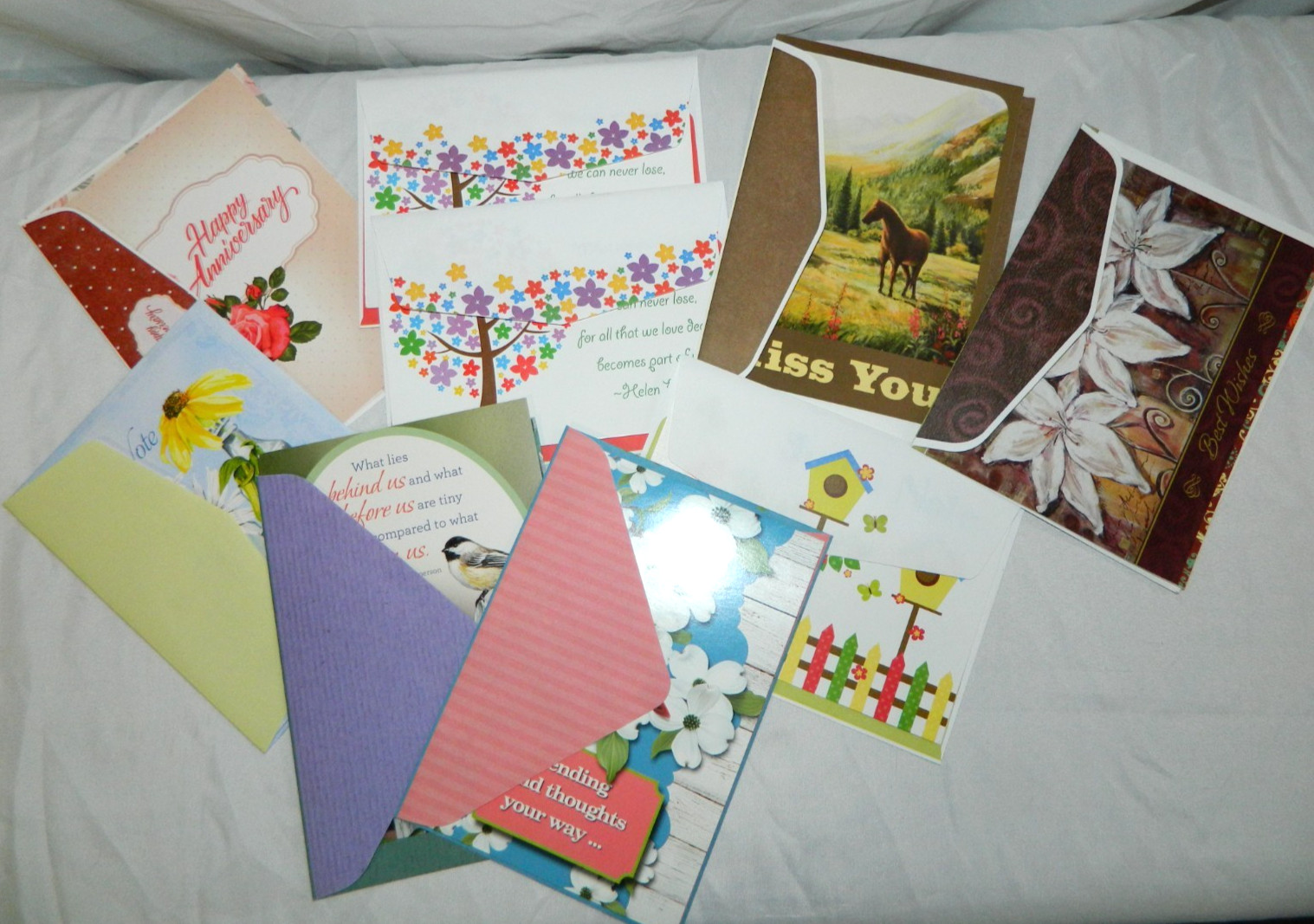 Lot of 9 Mixed Greeting Cards + Envelopes Anniversary, Sympathy, Just A Note Etc