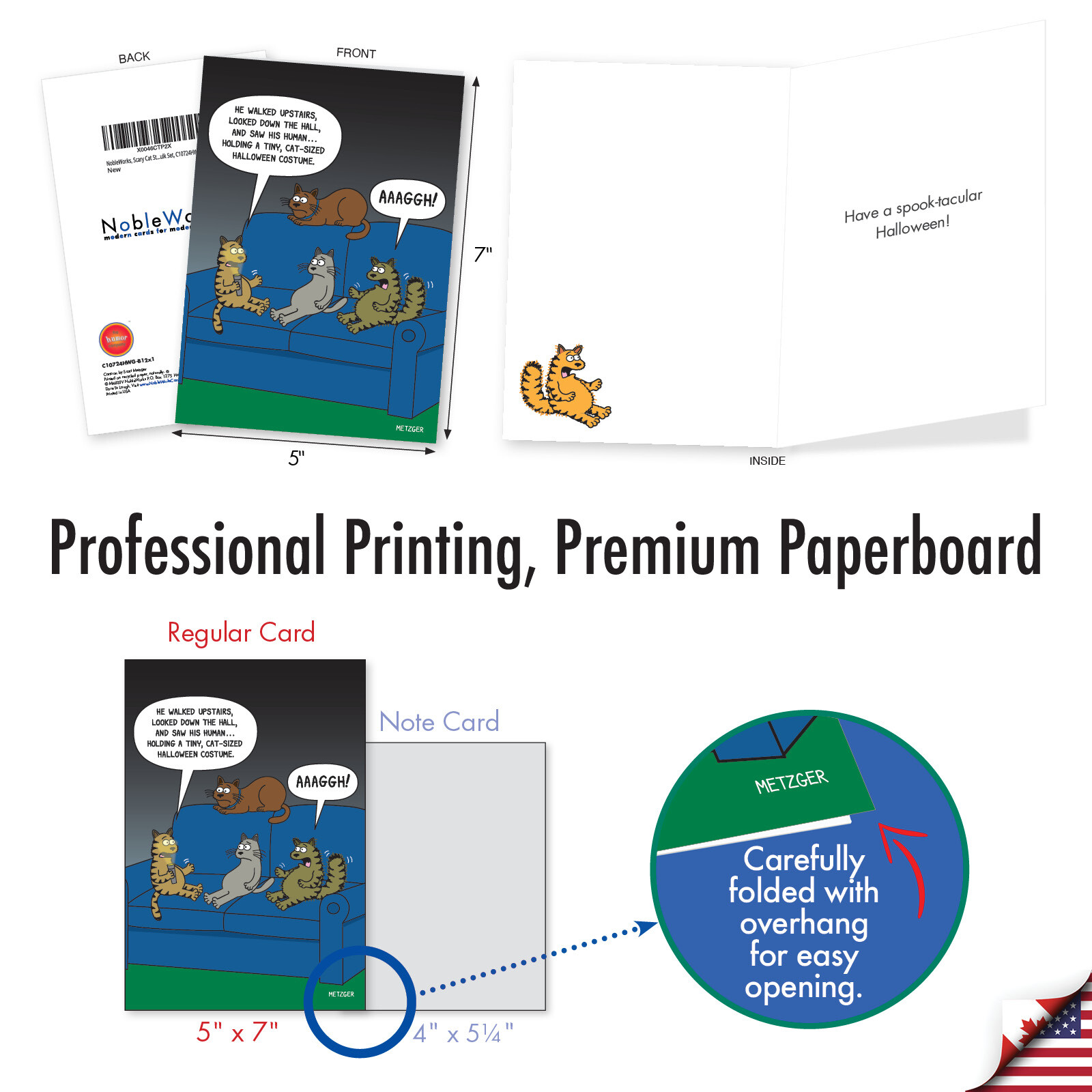 12 Funny Halloween Cards Envelopes (1 Design) – Scary Cat Story – NobleWorks