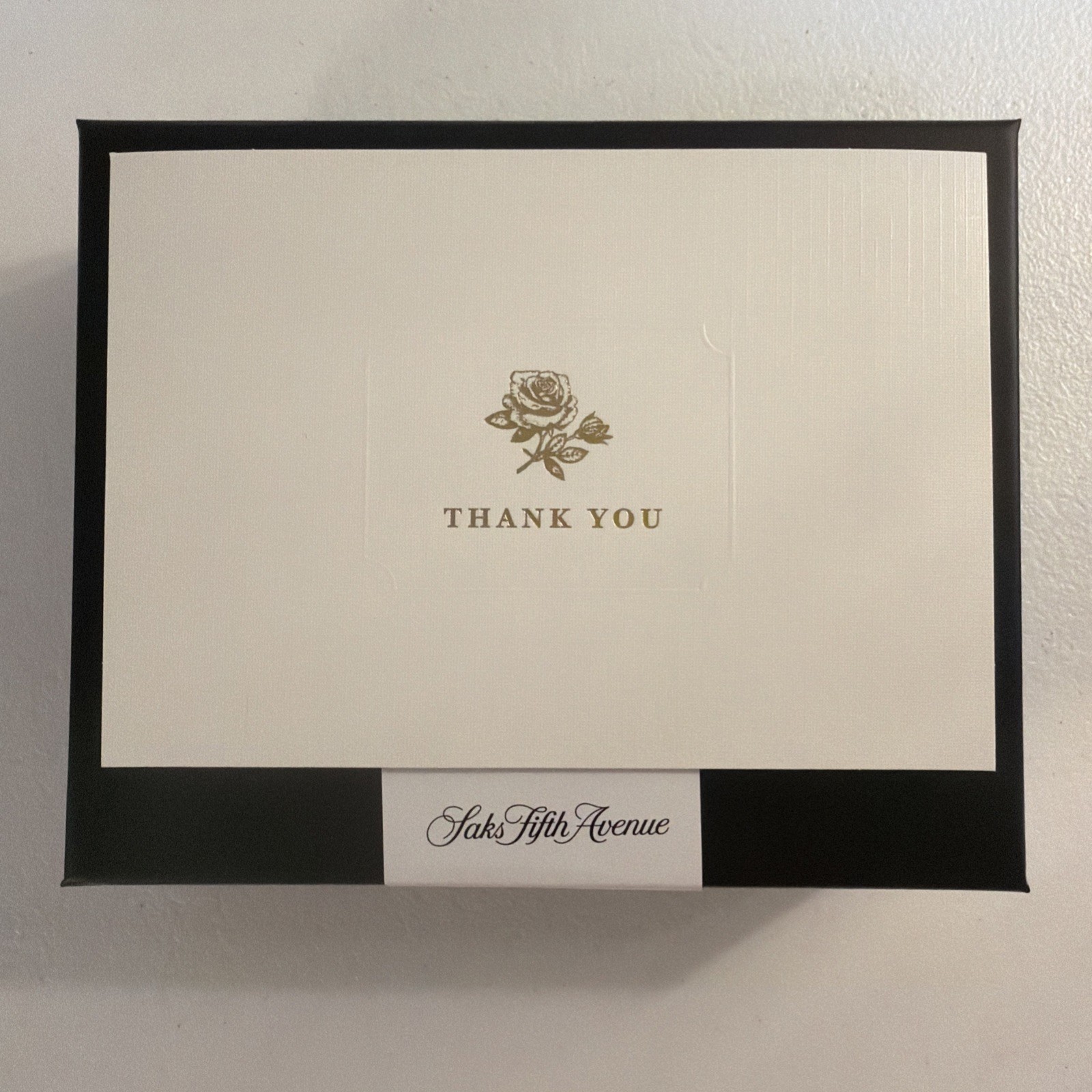 Saks Fifth Avenue Elegant Gold Rose Thank You Cards. 14 Notecards, New & Sealed.