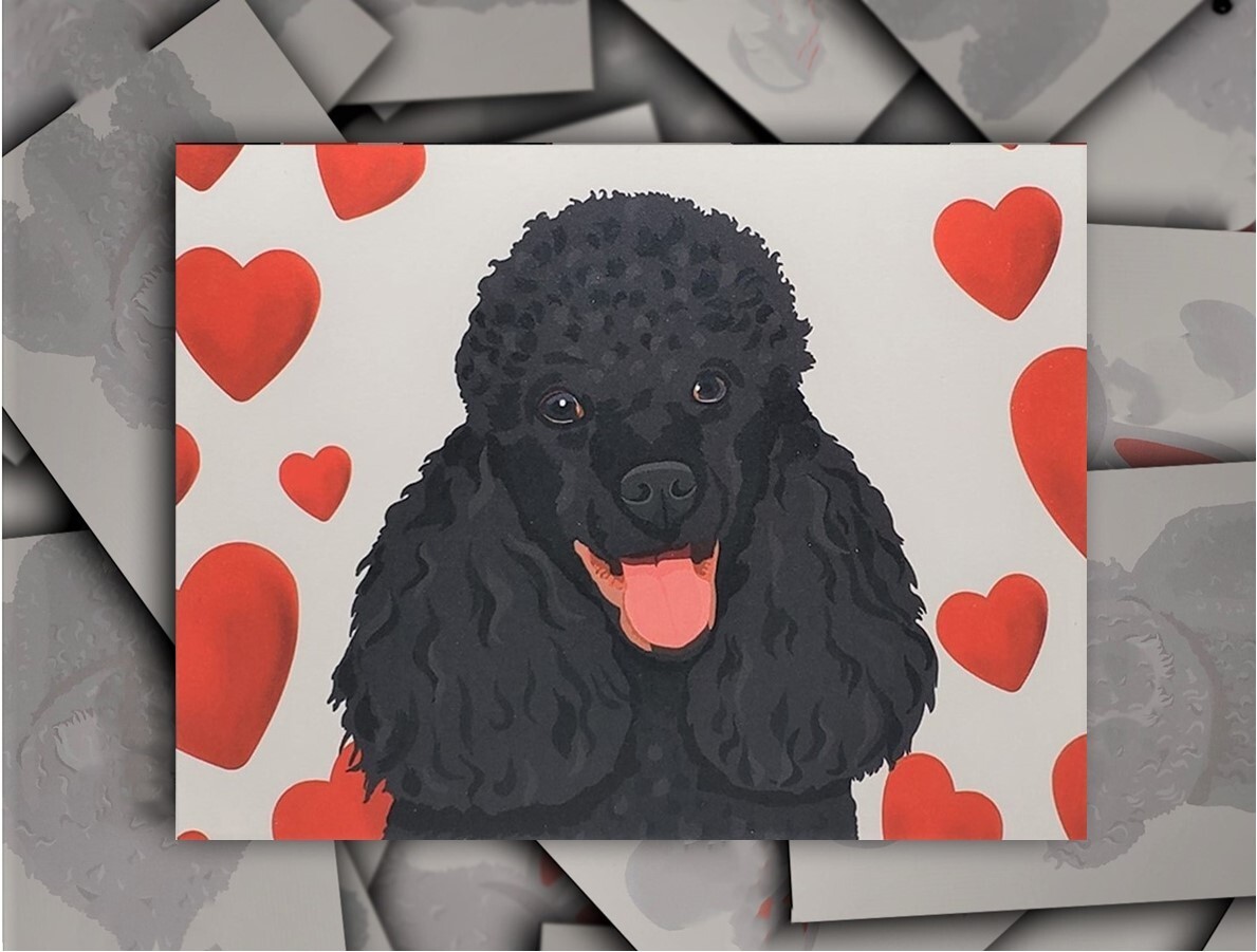 Black Poodle Dog Hand-Drawn Love Valentine Anniversary Card Envelope