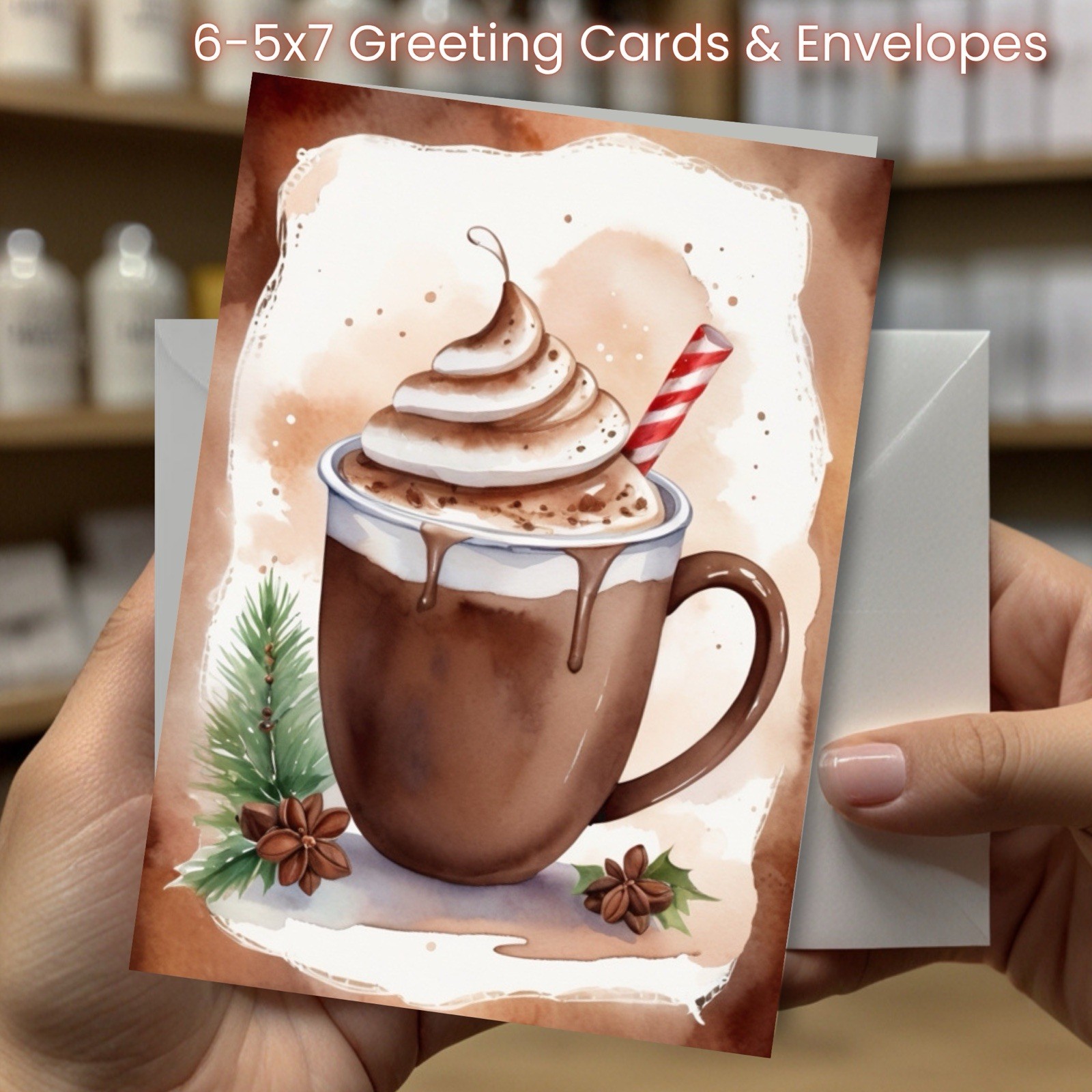 Christmas Greeting Cards w/ Envelope – Set of 6 -5×7 Cards & Envelopes L#070