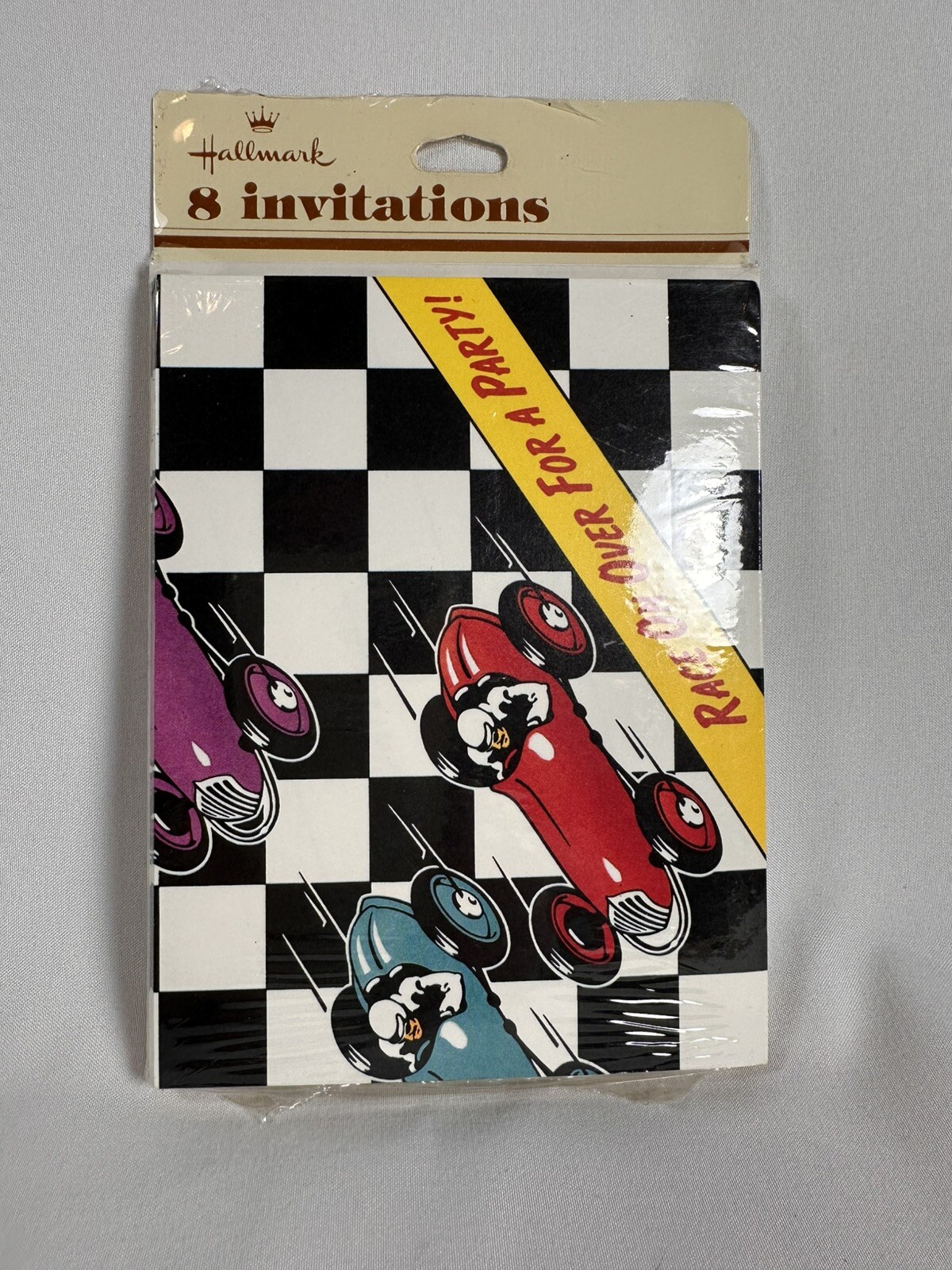 Vintage Party Invitations Race Cars 5″x4″ Hallmark Cards 8 Pack