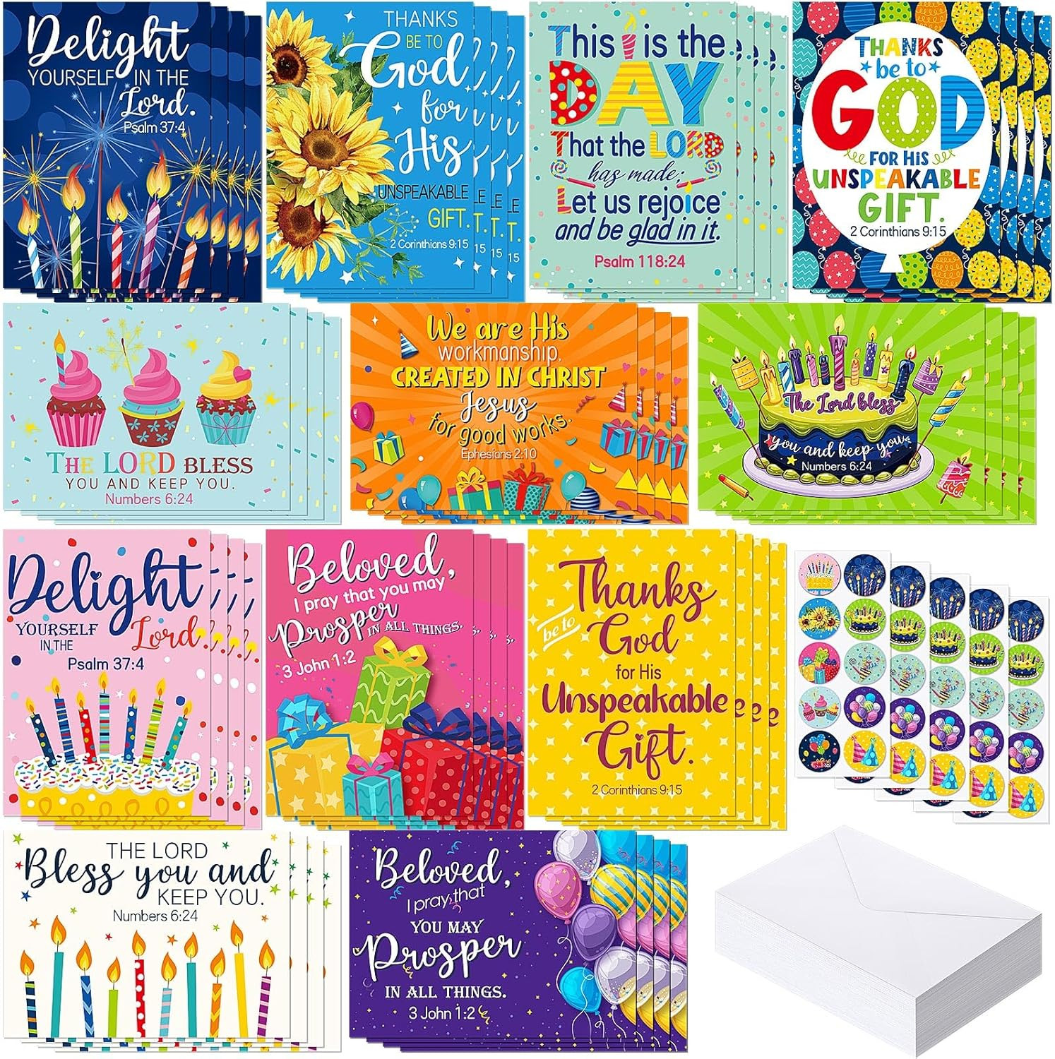 48 Pack Religious Christian Birthday Cards Bulk with Scripture Assorted Bible Ve