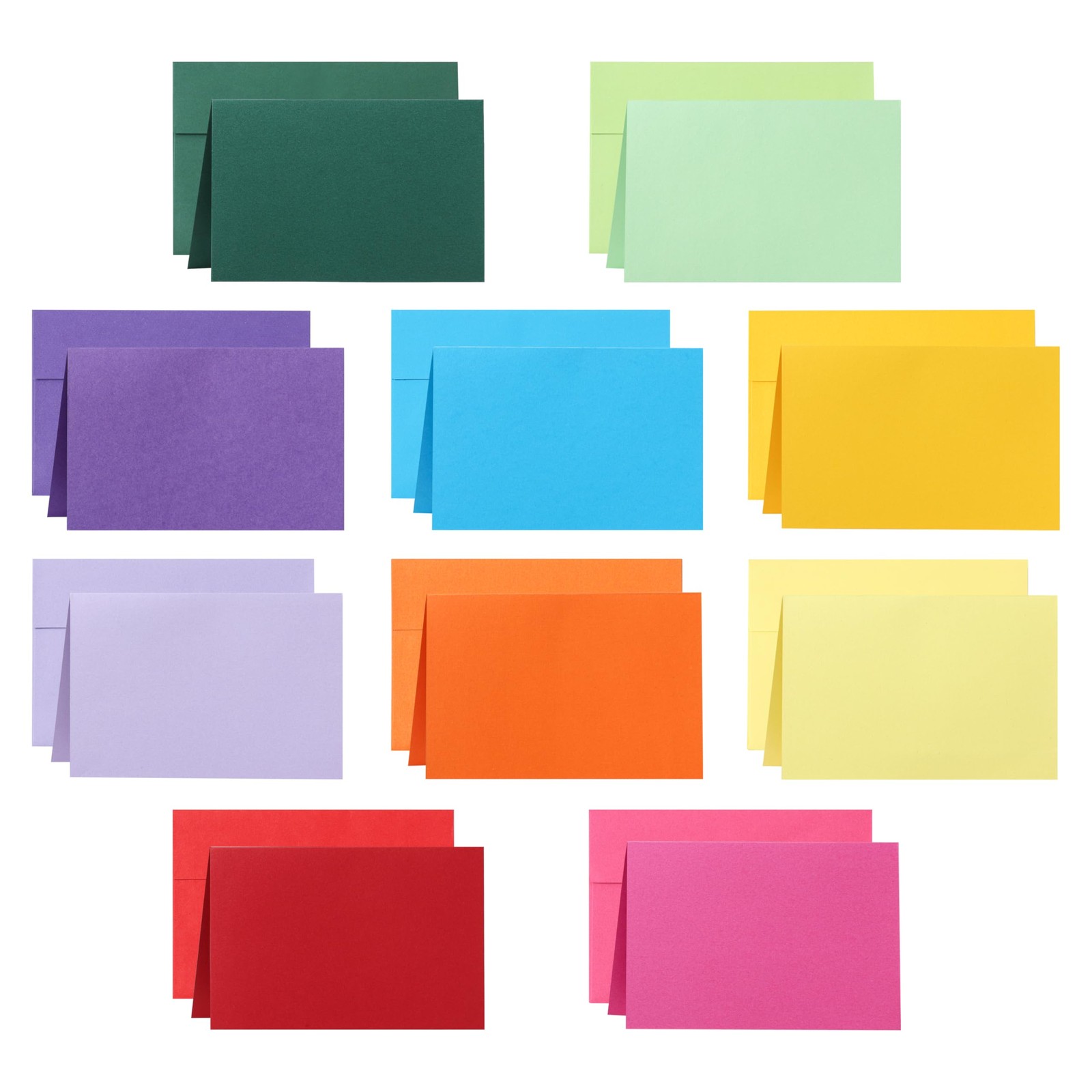 100 Packs 10 Assorted Colors Blank Note Cards Envelopes 4 x 6 Heavyweight Folded