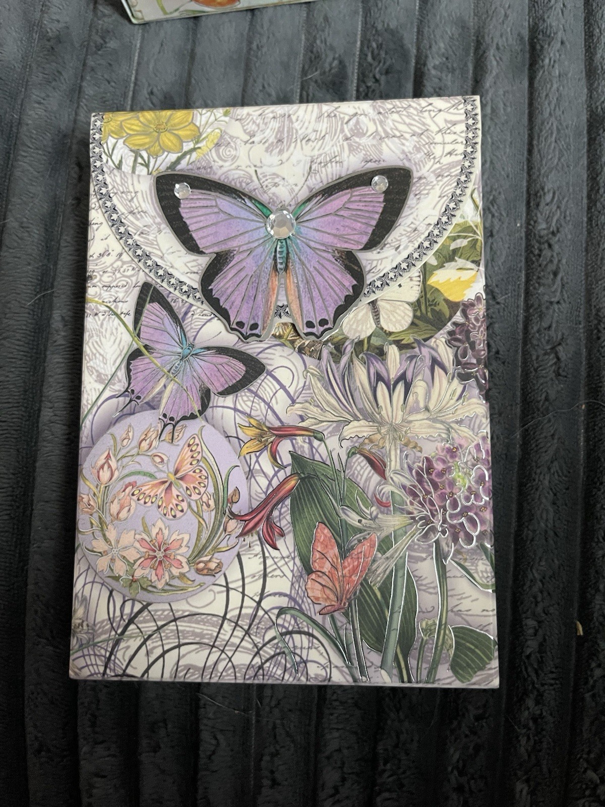 Punch Studio Purple Butterfly 9 Cards/Envelopes Vtg Style White Rhinestone