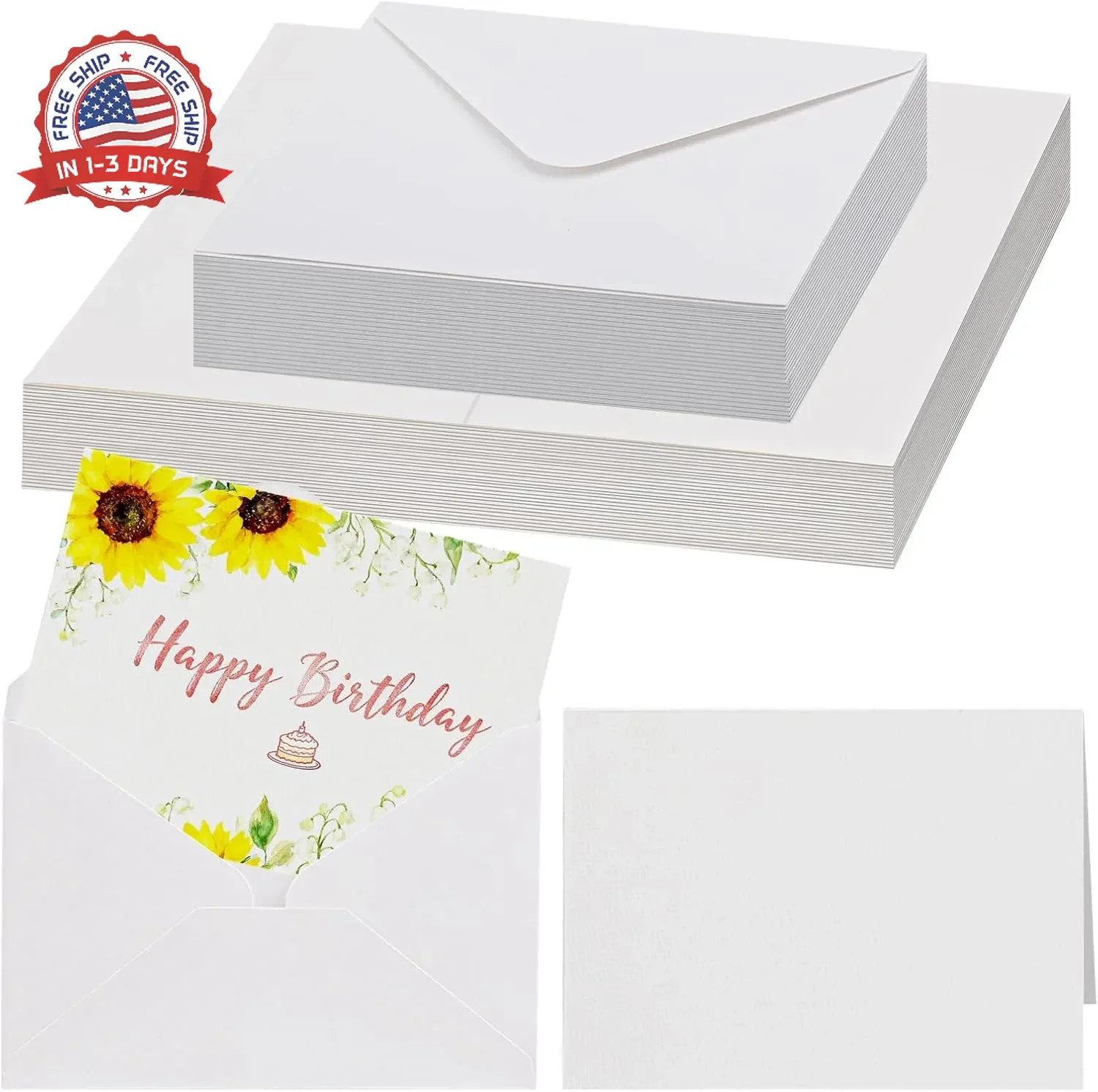 Lunarm Blank Cards and Envelopes 50 Sets, Watercolor 4 x 6 in Foldable Postcards
