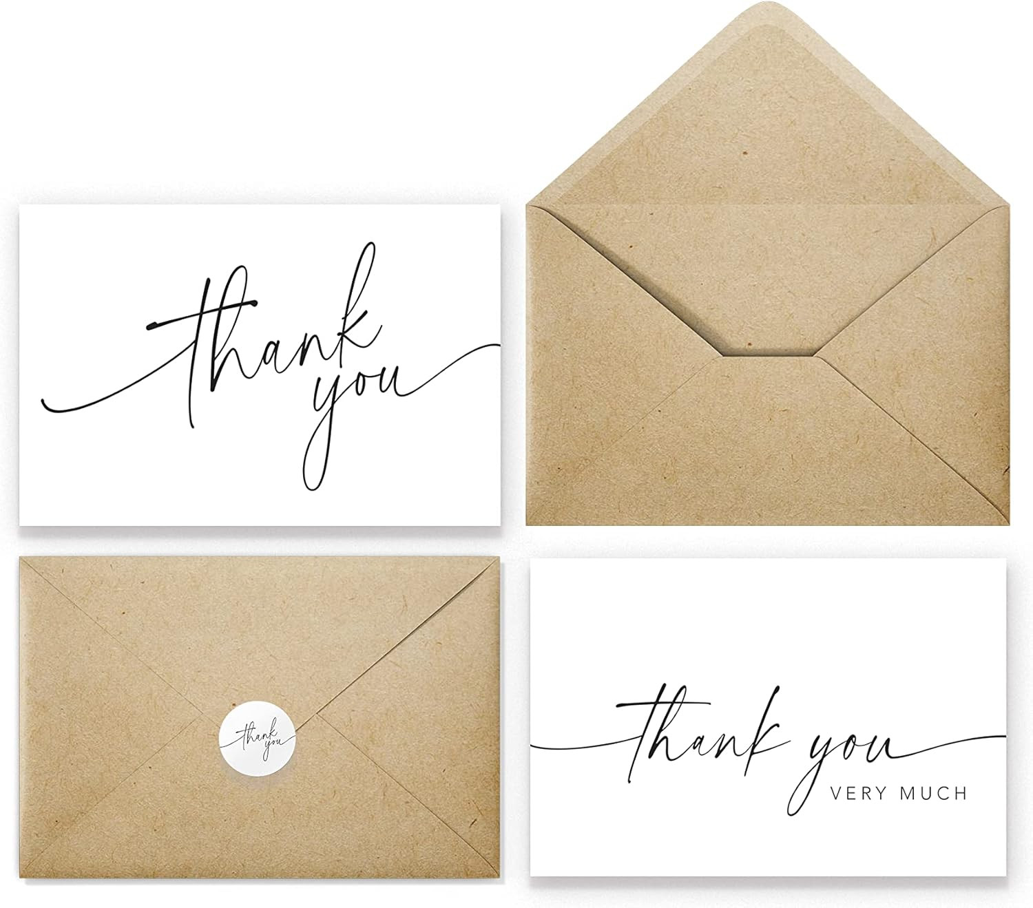 Thank You Cards with Envelopes & Matching Stickers, Bulk Pack of 100, 4X6 Inch M