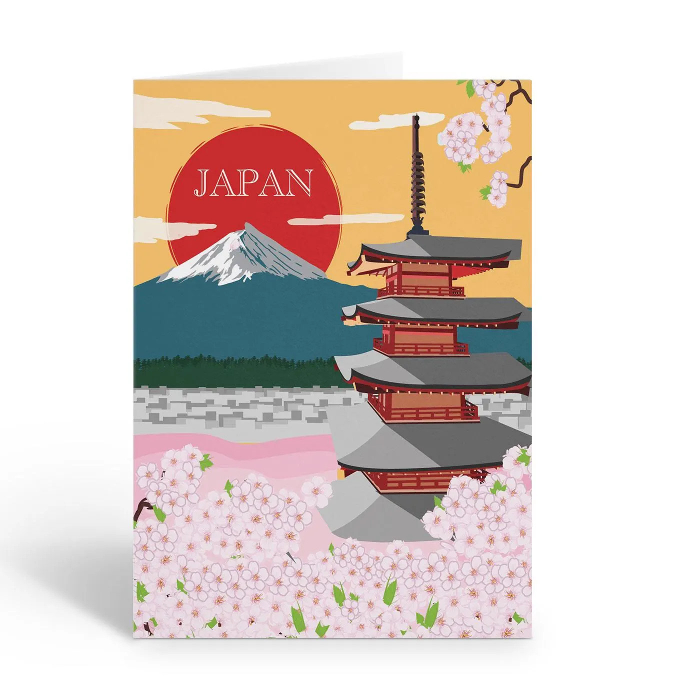 Mount Fuji Sunset, Pagoda & Cherry Blossoms Japan Note Cards – 10 – B14848