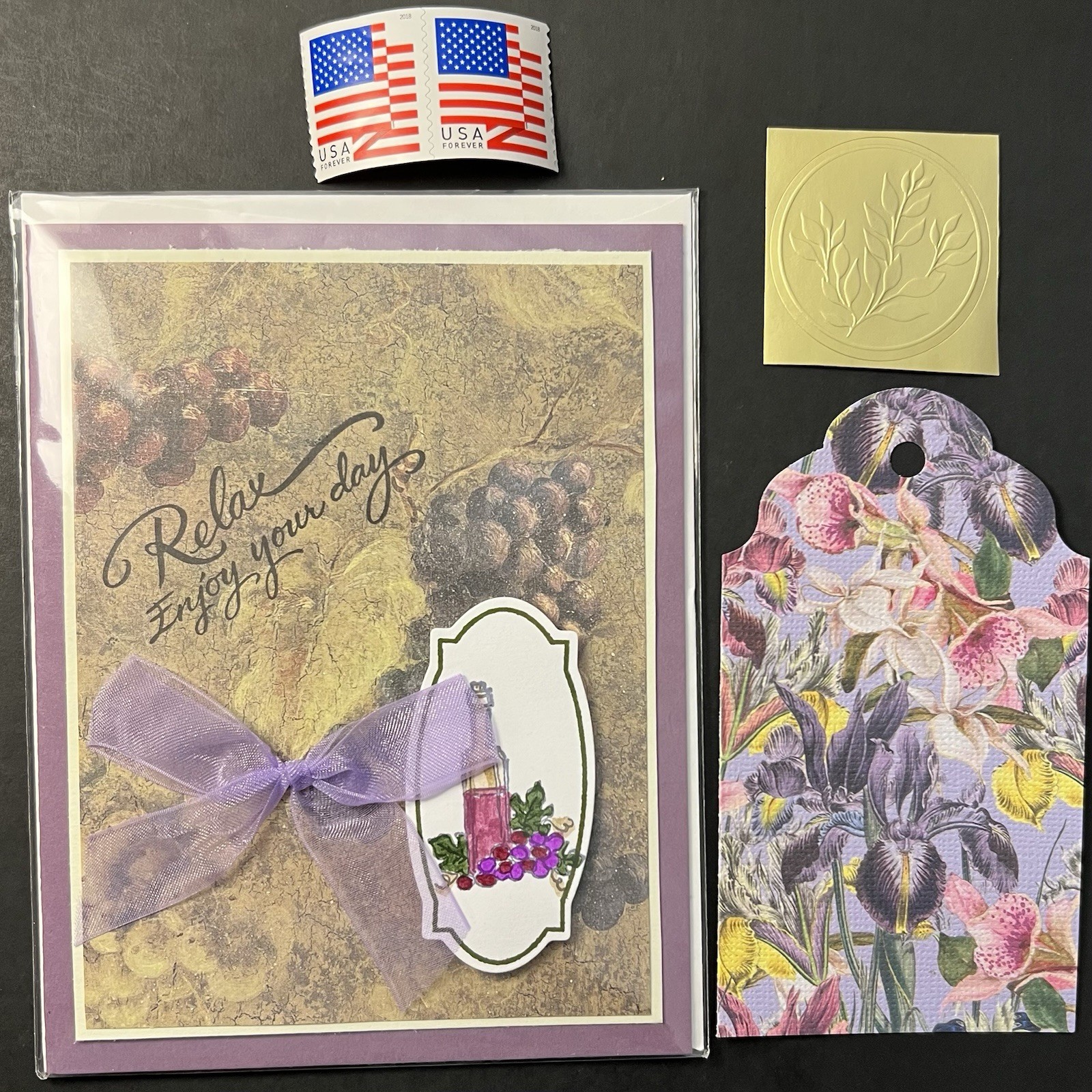 Relax-Enjoy Your Day-Just Breathe 3D ENCOURAGEMENT Card Gift Tag/Env/Seal/Stamps