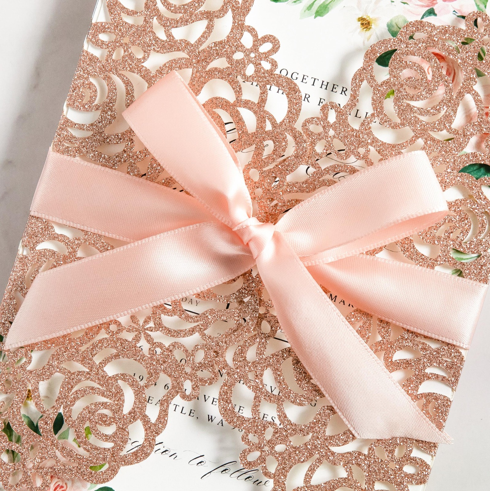 25 PCS 5.12×7.1 Inch Rose Gold Glitter Wedding Invitations Cards Envelopes