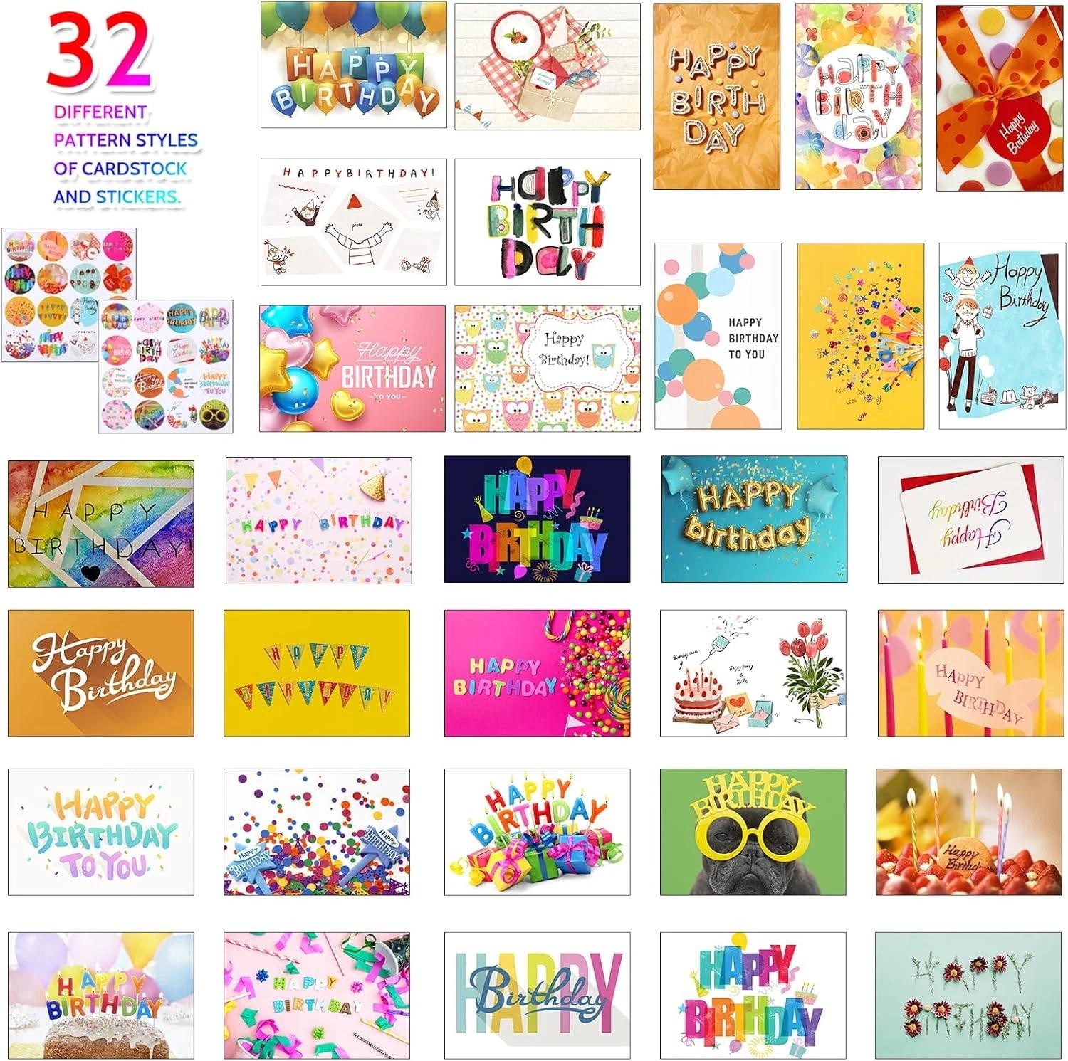 Joyberg 32 Pcs Happy Birthday Cards Bulk with Envelopes, 4×6 Assorted Birthday C