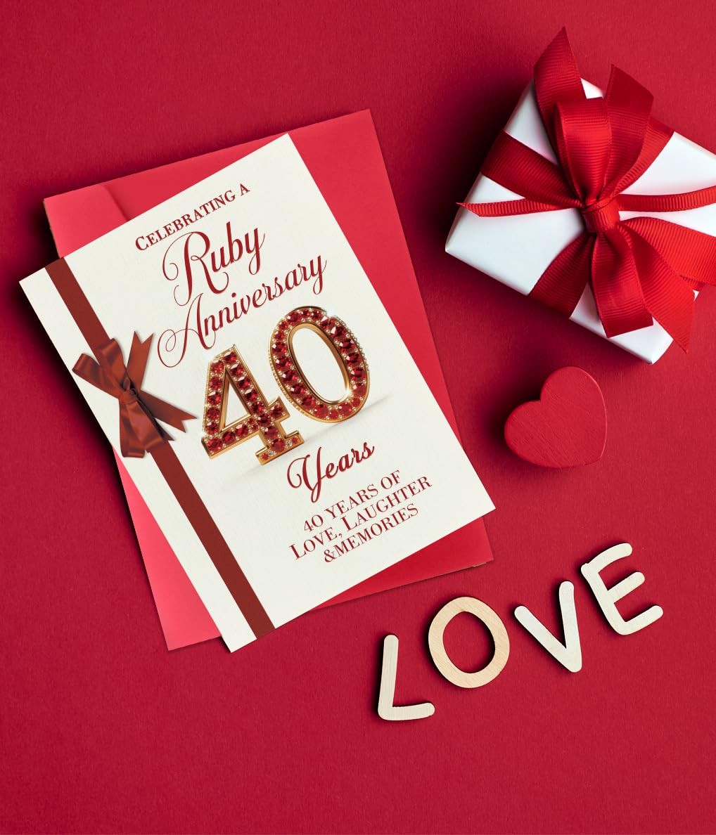 Happy 40Th Anniversary Card for Women Men, 40 Year Wedding Anniversary Card Gift