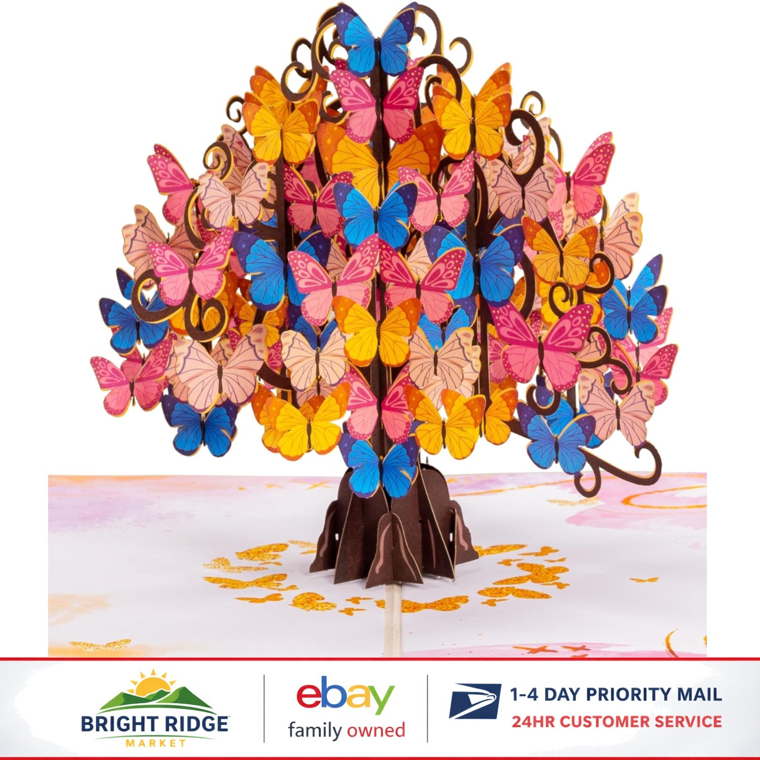 Vibrant Floral Butterfly Tree Greeting Card for Mother’s Day and Special Events