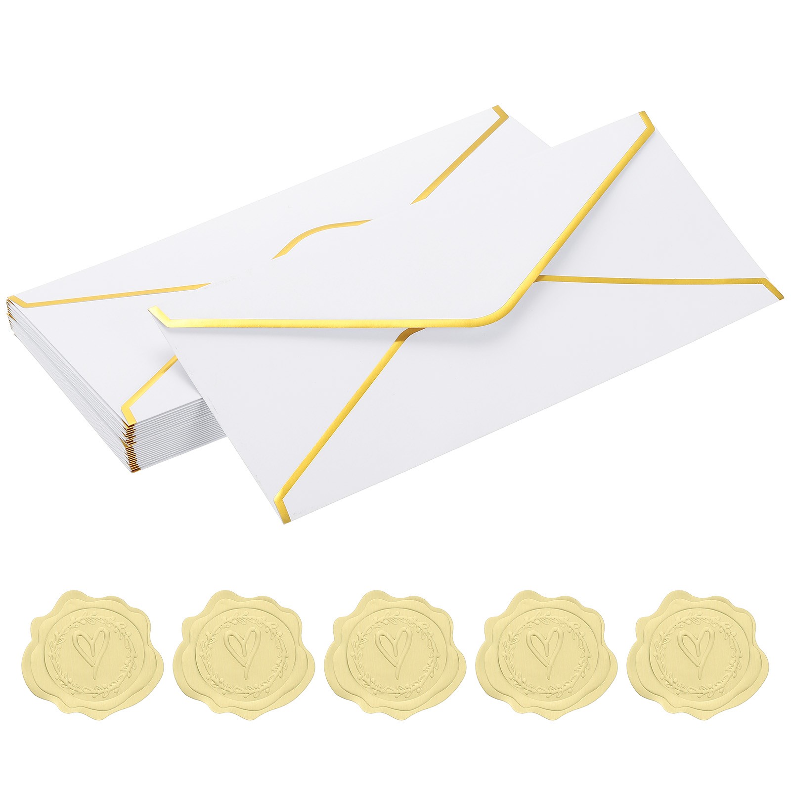 4 1/8 x 9 1/2 Inch Envelopes with Gold Border, 24 Pack V Flap, White